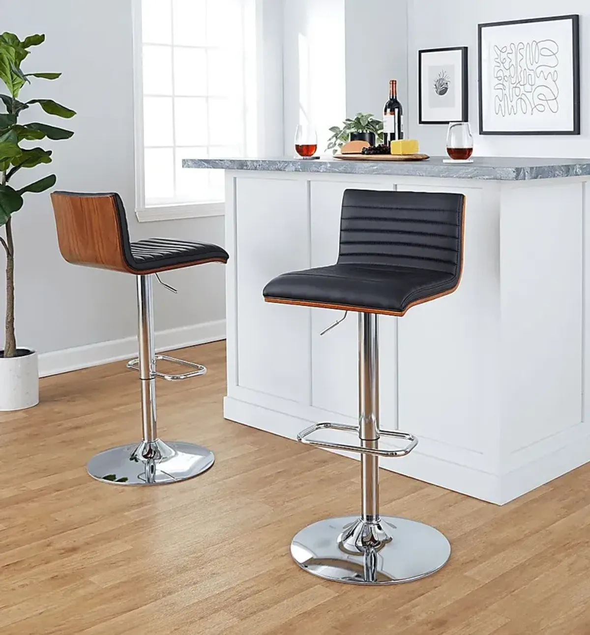 Tatesbrook VIII Black Adjustable Swivel Barstool, Set of 2