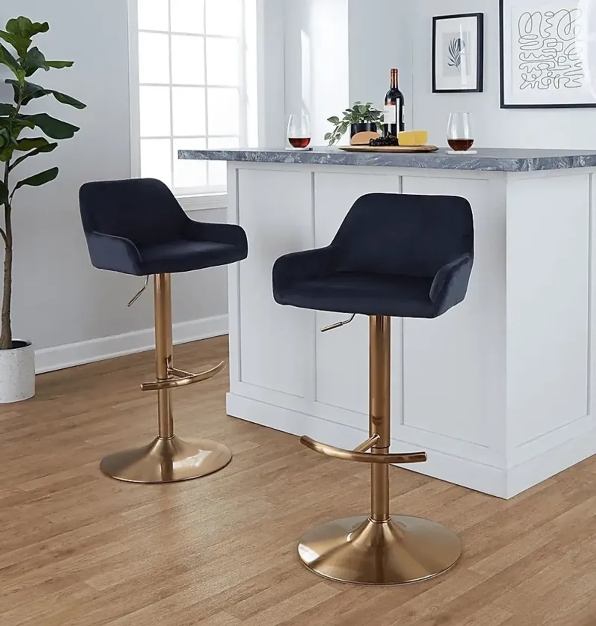 Rimcrest IV Black Adjustable Swivel Barstool, Set of 2