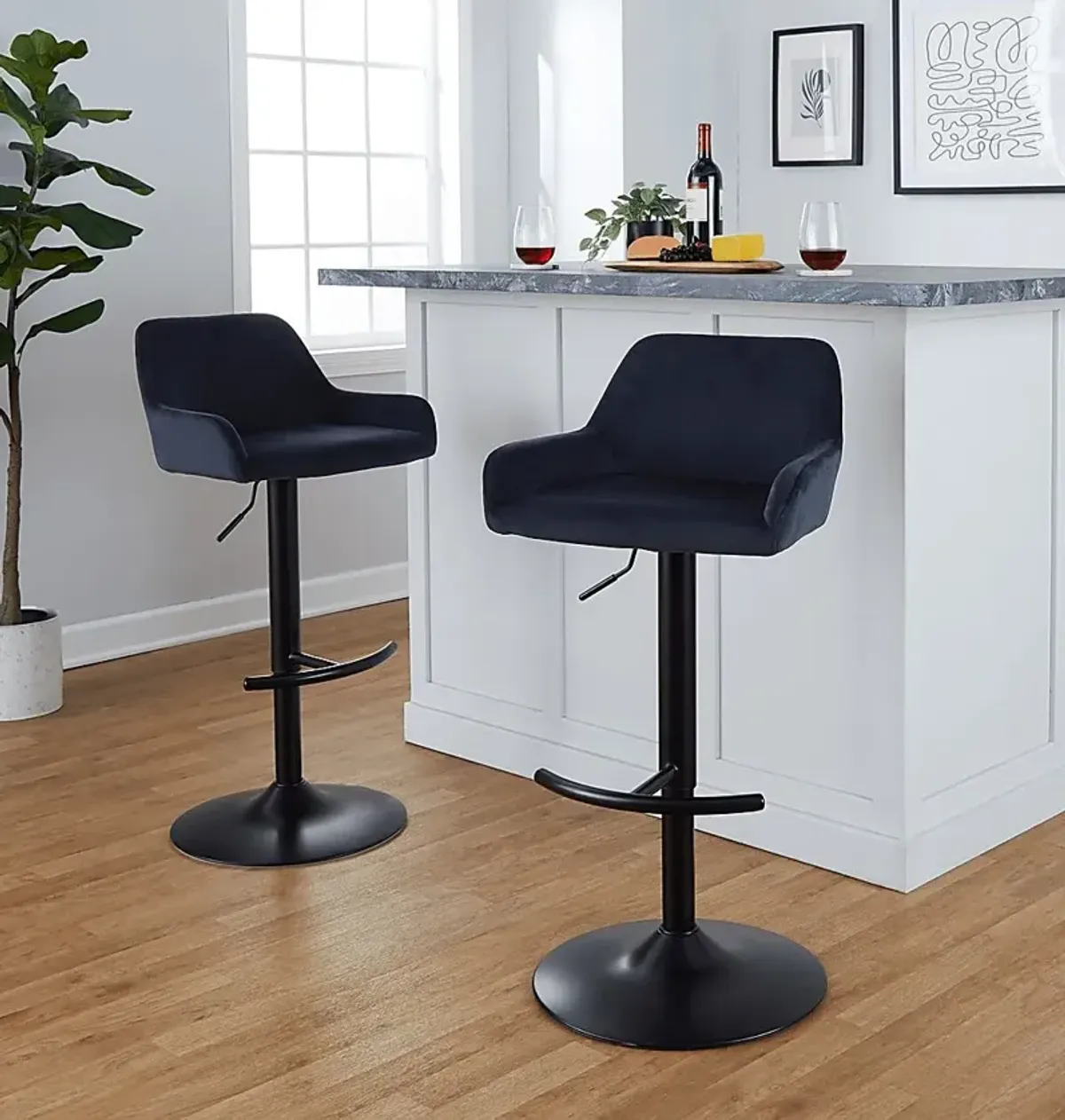 Rimcrest V Black Adjustable Swivel Barstool, Set of 2