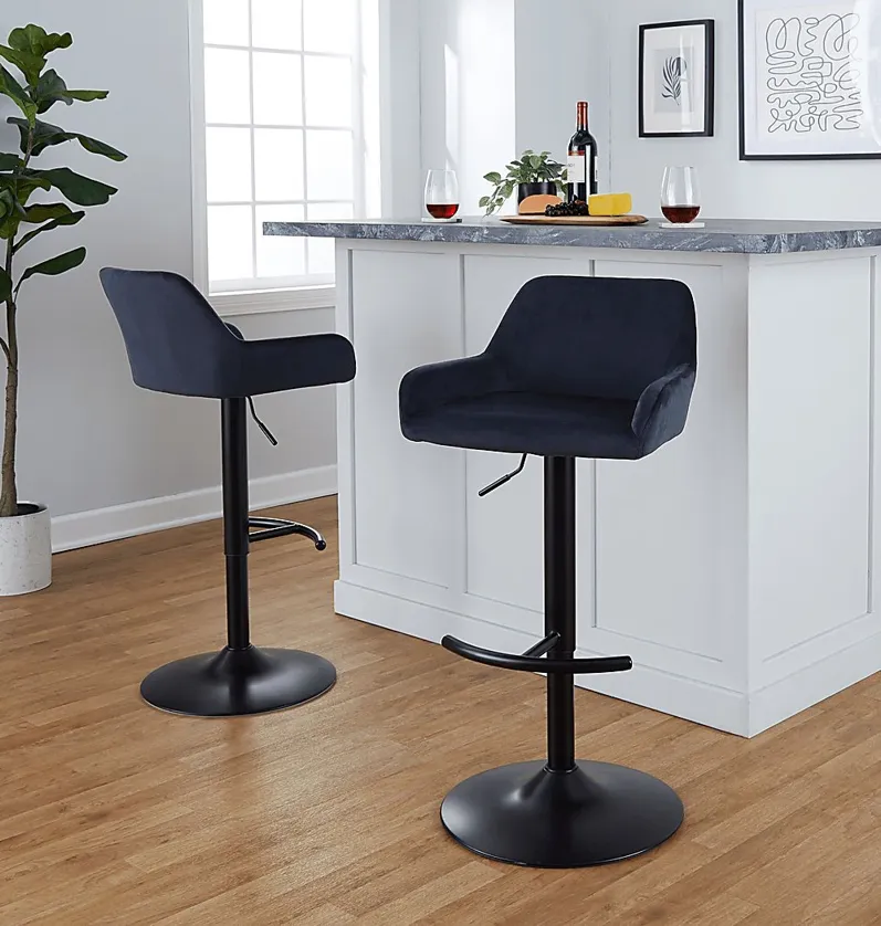 Rimcrest V Black Adjustable Swivel Barstool, Set of 2