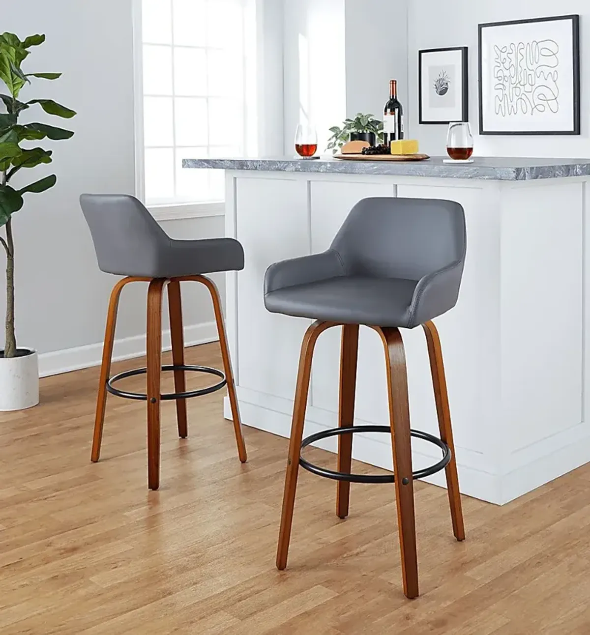 Rimcrest VI Gray Swivel Barstool, Set of 2