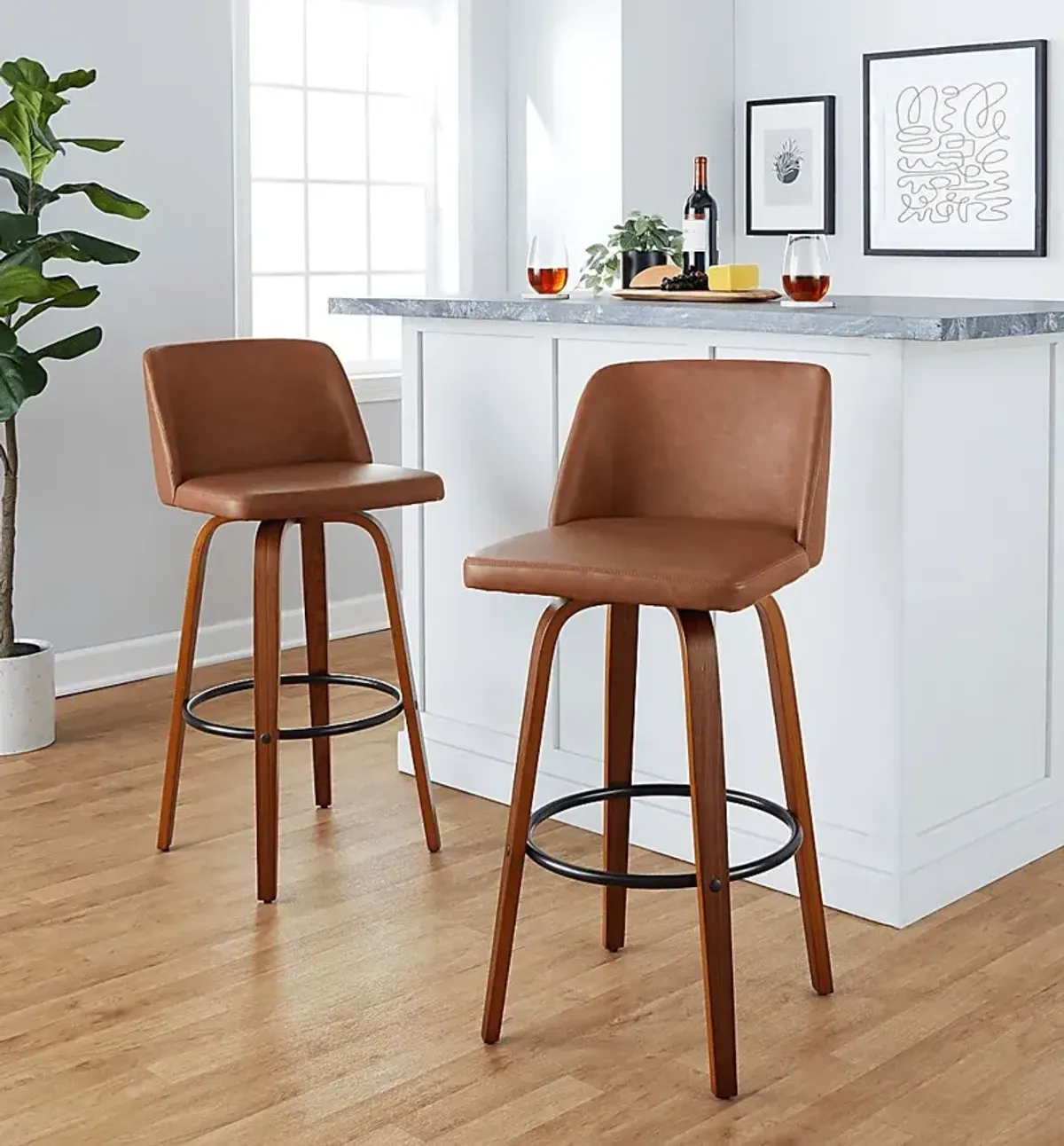 Wymering XI Camel Swivel Barstool, Set of 2