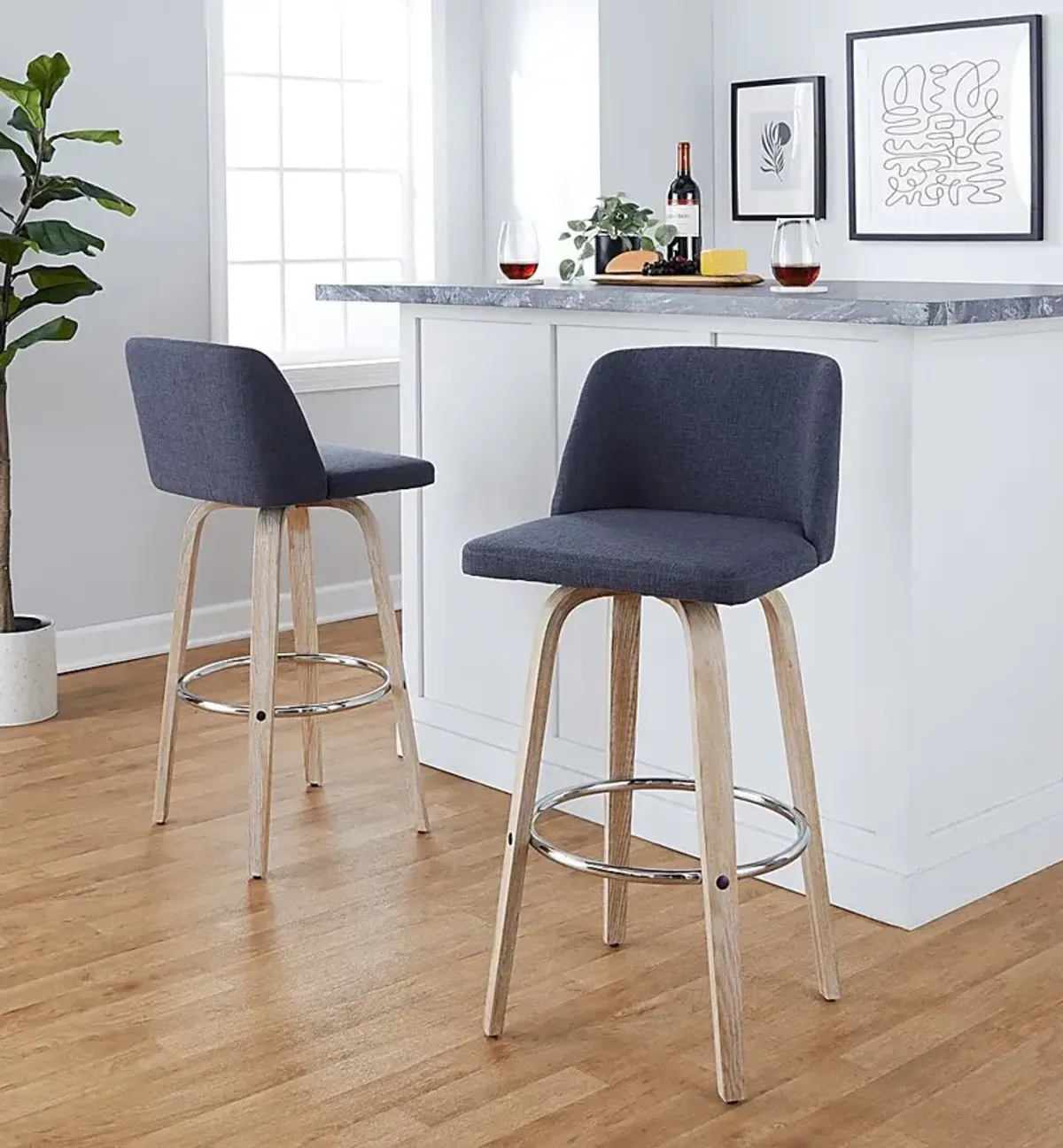 Wymering XII Blue Swivel Barstool, Set of 2