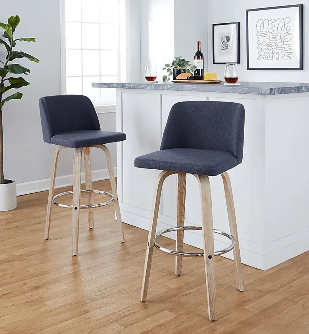 Wymering XII Blue Swivel Barstool, Set of 2