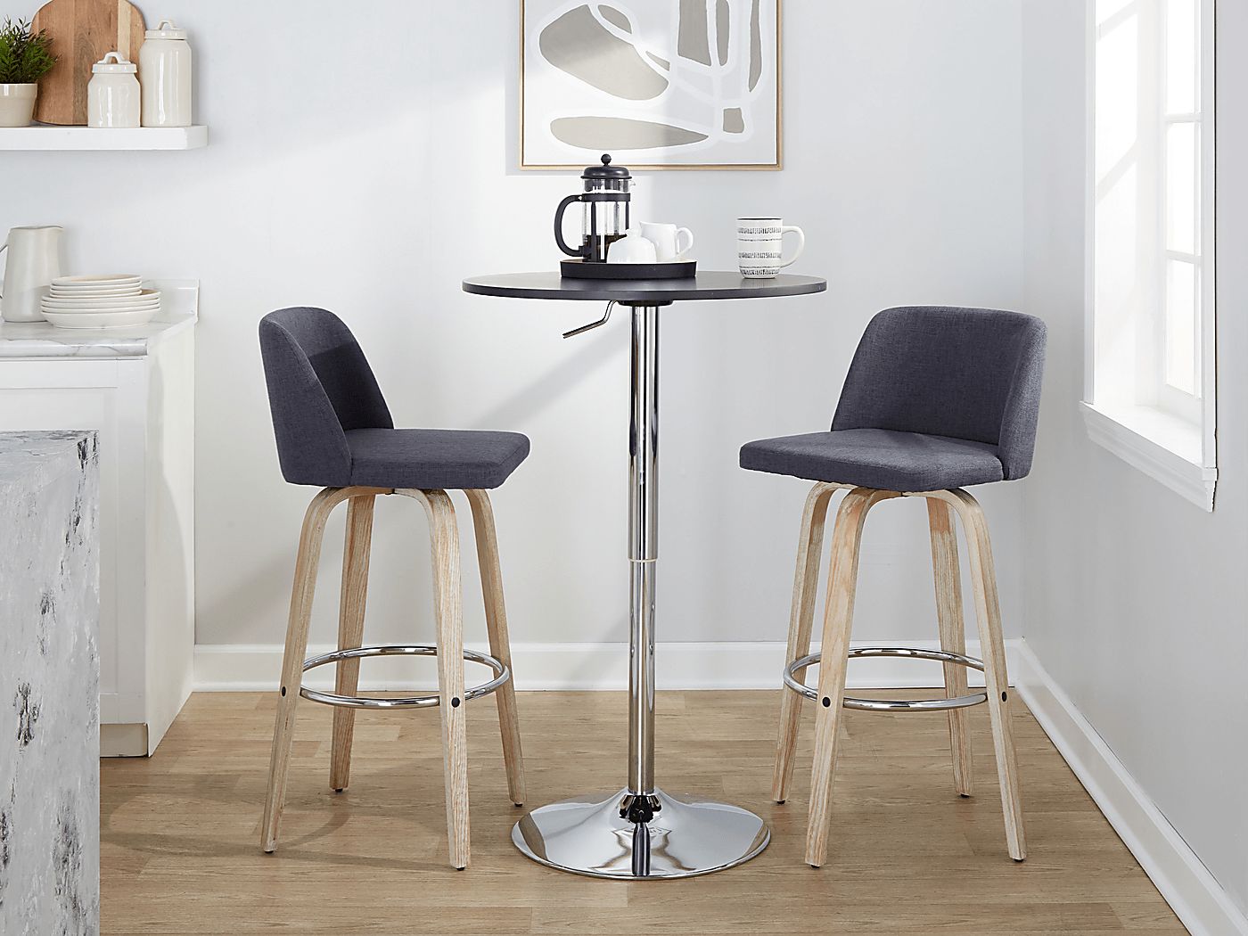 Wymering XII Blue Swivel Barstool, Set of 2