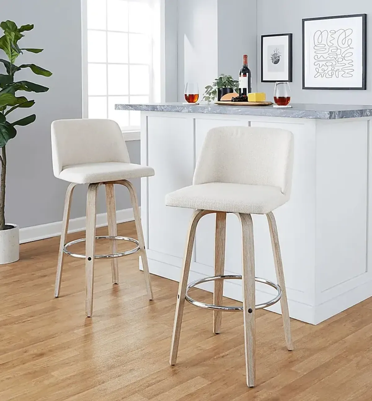 Wymering XII Cream Swivel Barstool, Set of 2