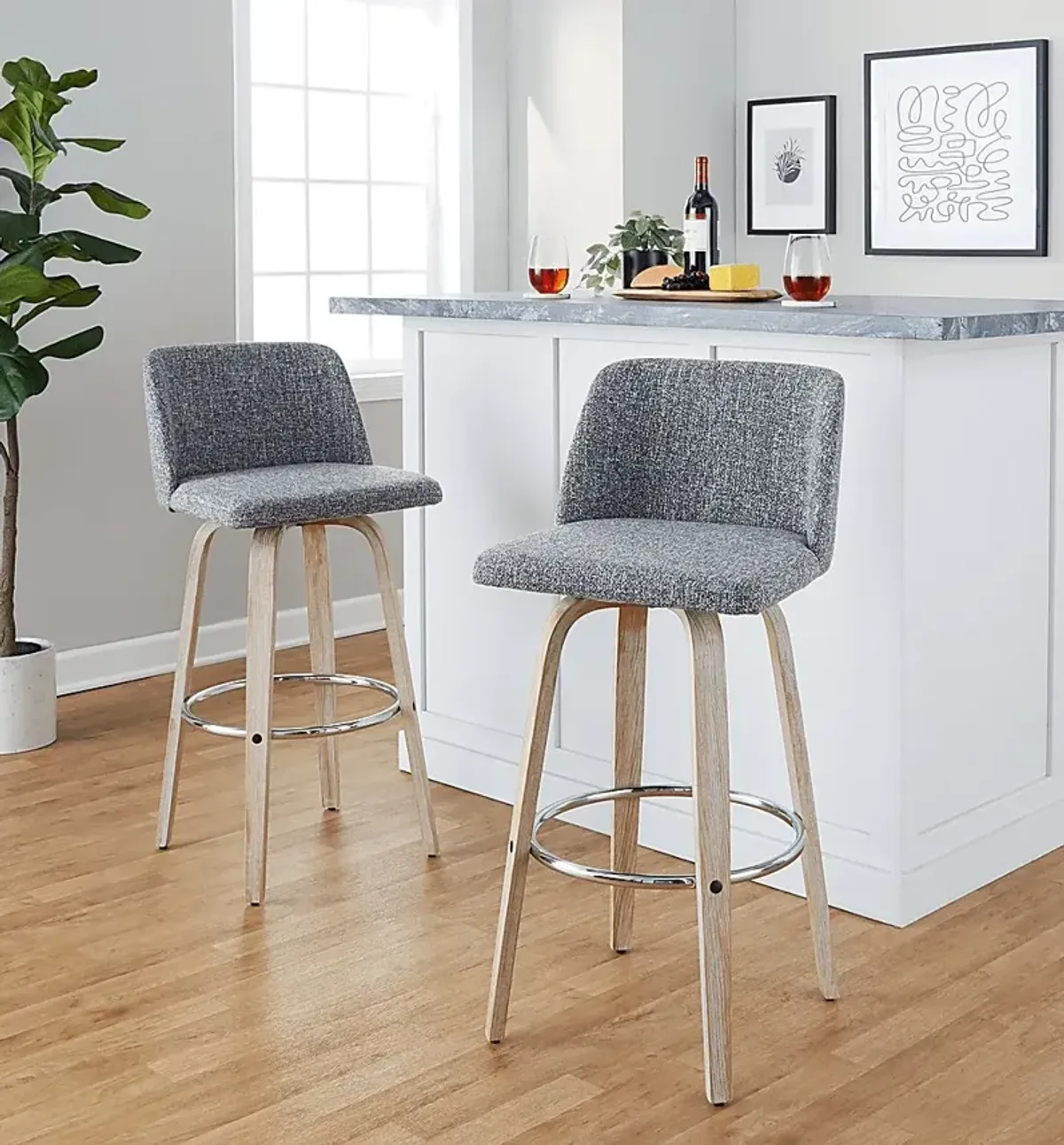 Wymering XII Gray Swivel Barstool, Set of 2