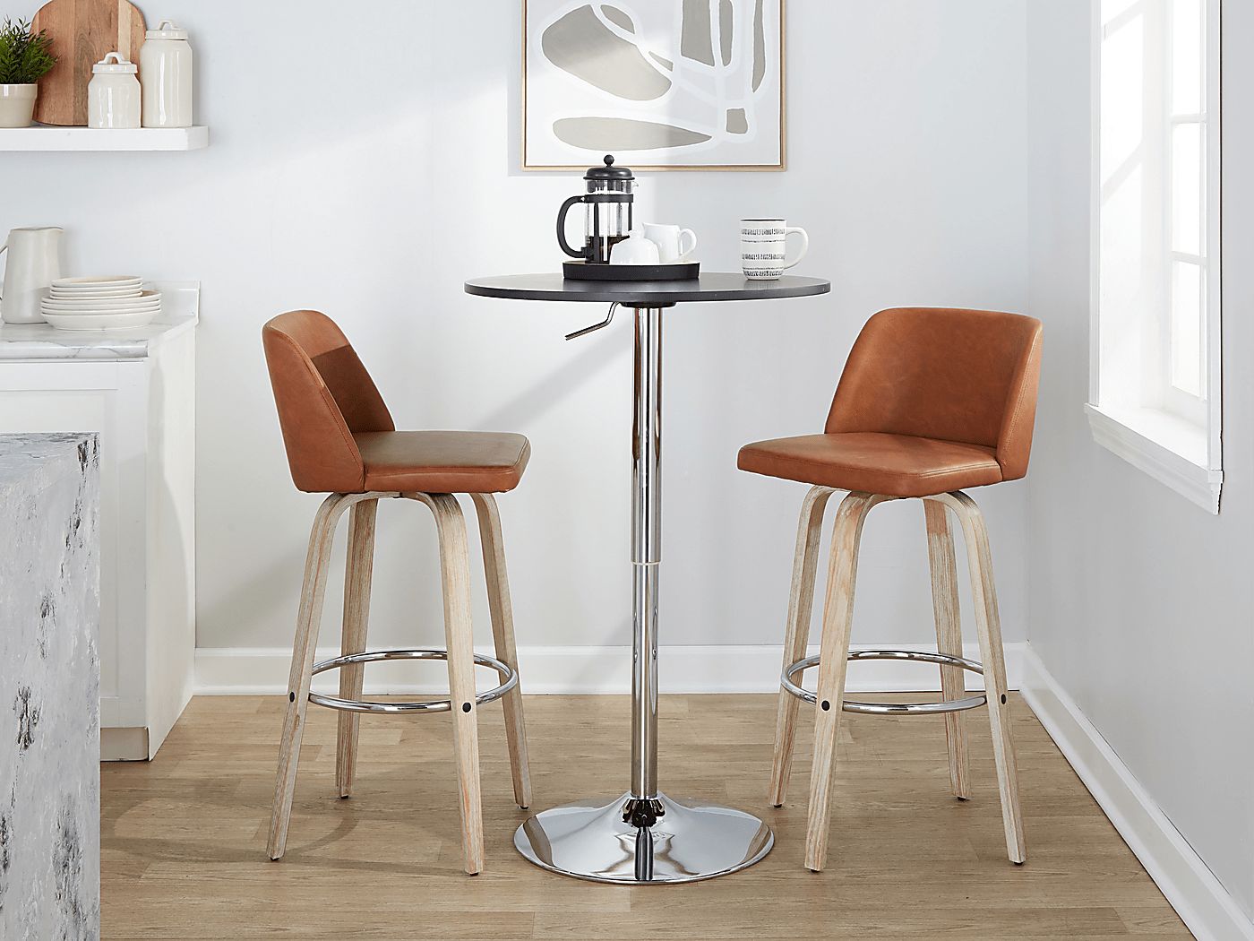 Wymering XIII Camel Swivel Barstool, Set of 2