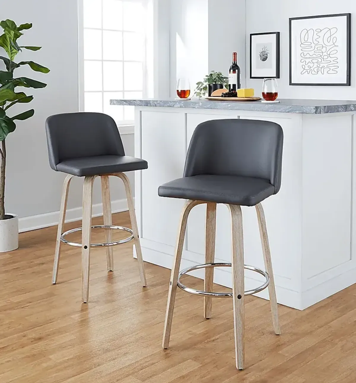 Wymering XIII Gray Swivel Barstool, Set of 2