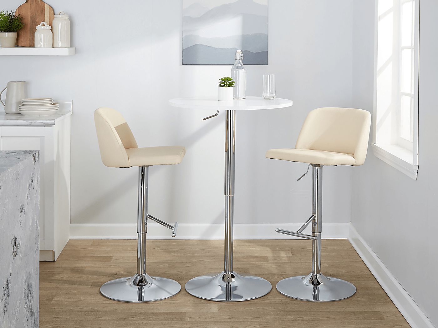 Wymering XV Cream Adjustable Swivel Barstool, Set of 2