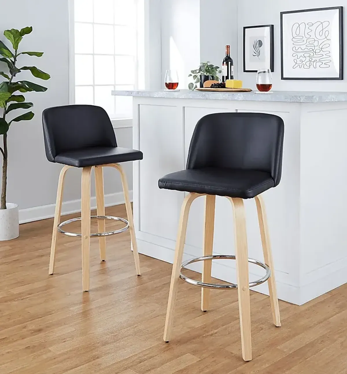 Wymering XVI Black Swivel Barstool, Set of 2