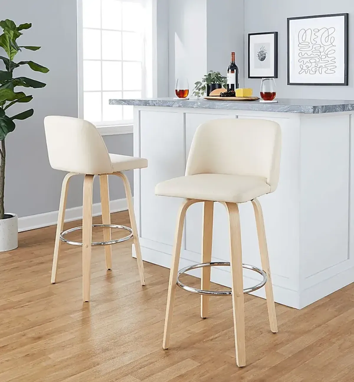 Wymering XVI Cream Swivel Barstool, Set of 2