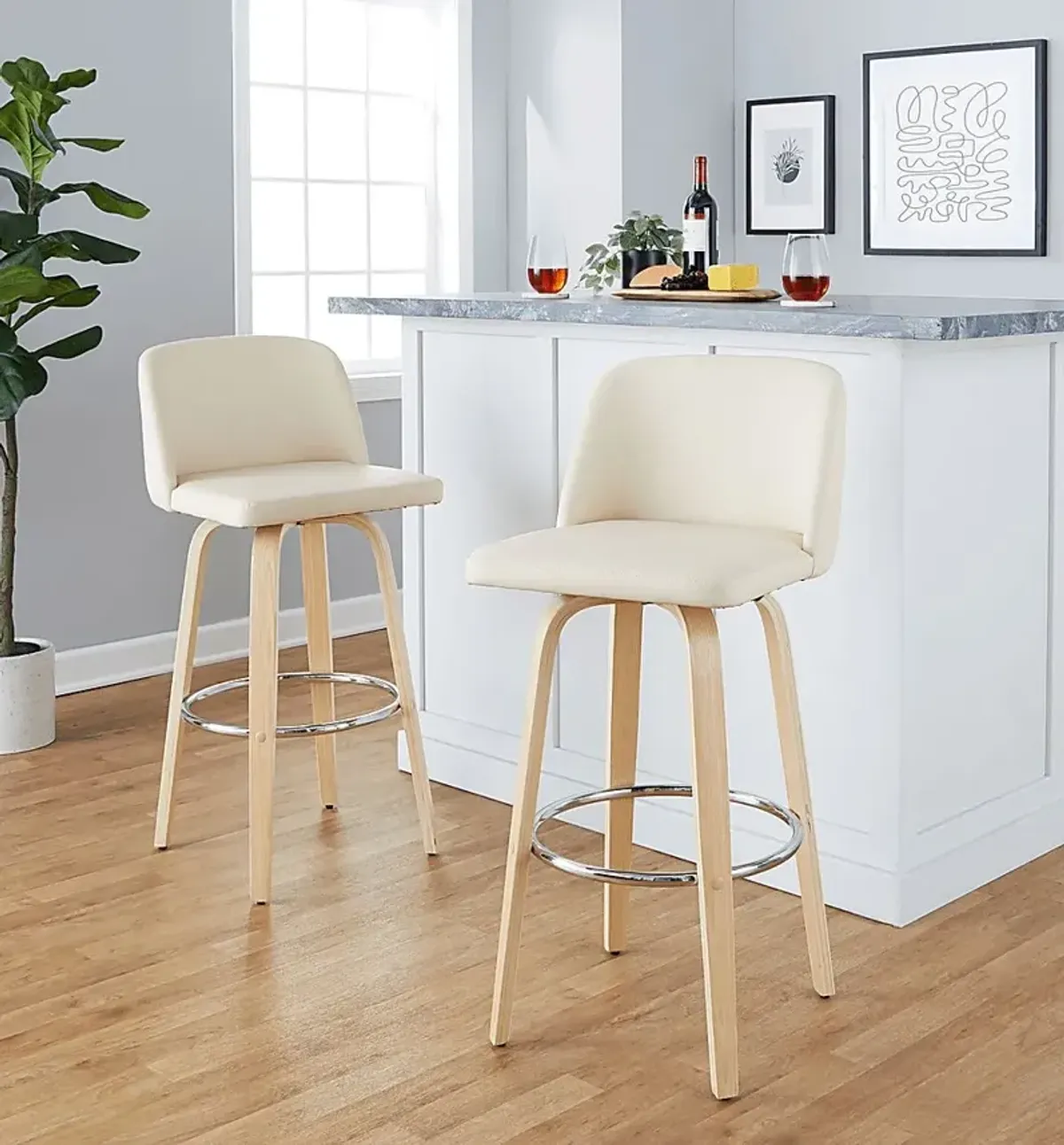 Wymering XVI Cream Swivel Barstool, Set of 2