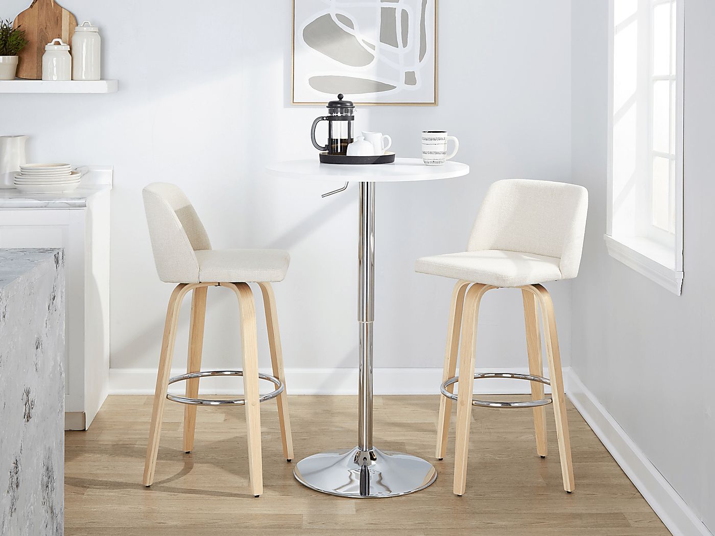 Wymering XVII Cream Swivel Barstool, Set of 2