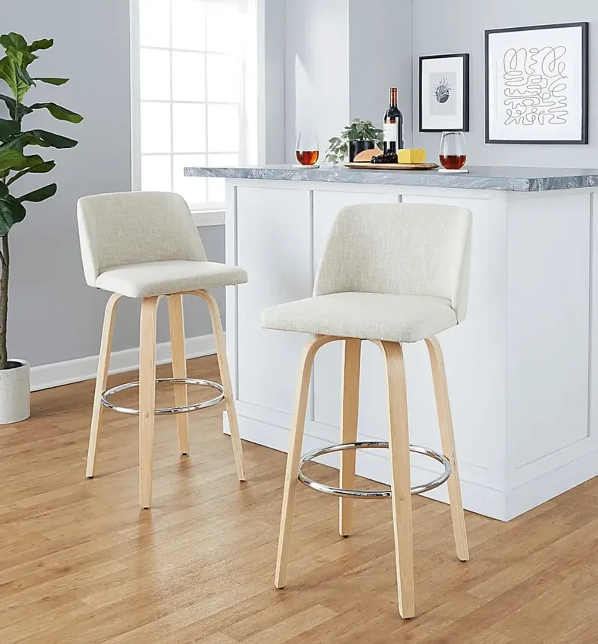 Wymering XVII Cream Swivel Barstool, Set of 2