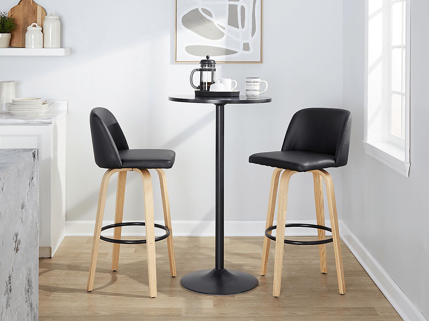 Wymering XVIII Black Swivel Barstool, Set of 2