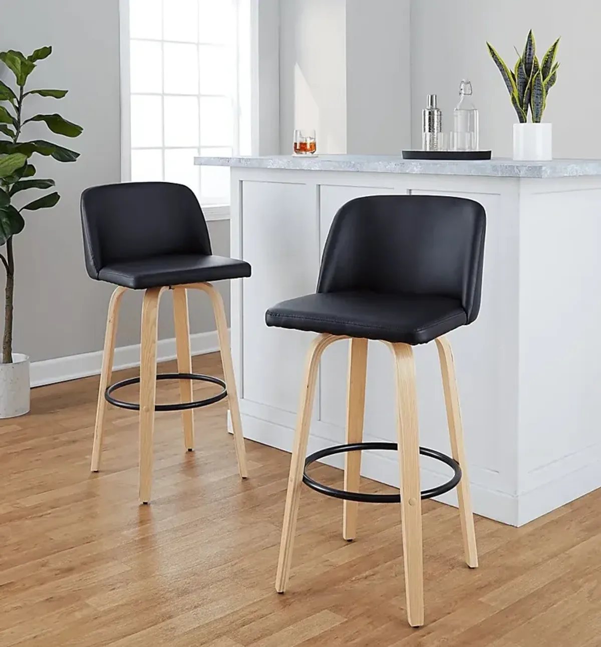 Wymering XVIII Black Swivel Barstool, Set of 2