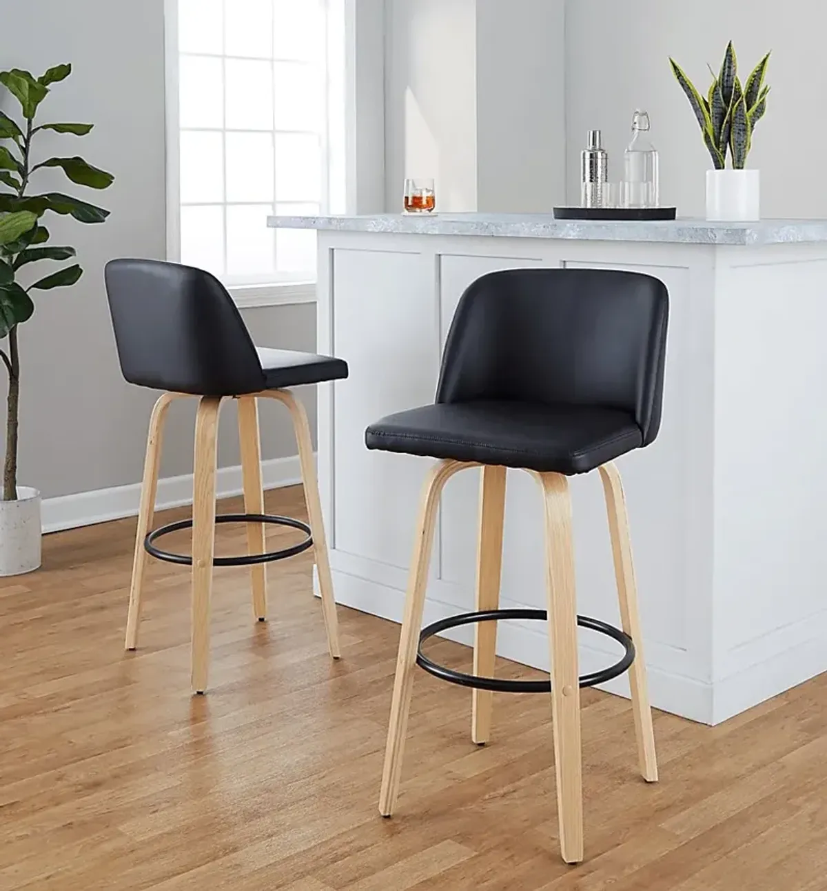 Wymering XVIII Black Swivel Barstool, Set of 2