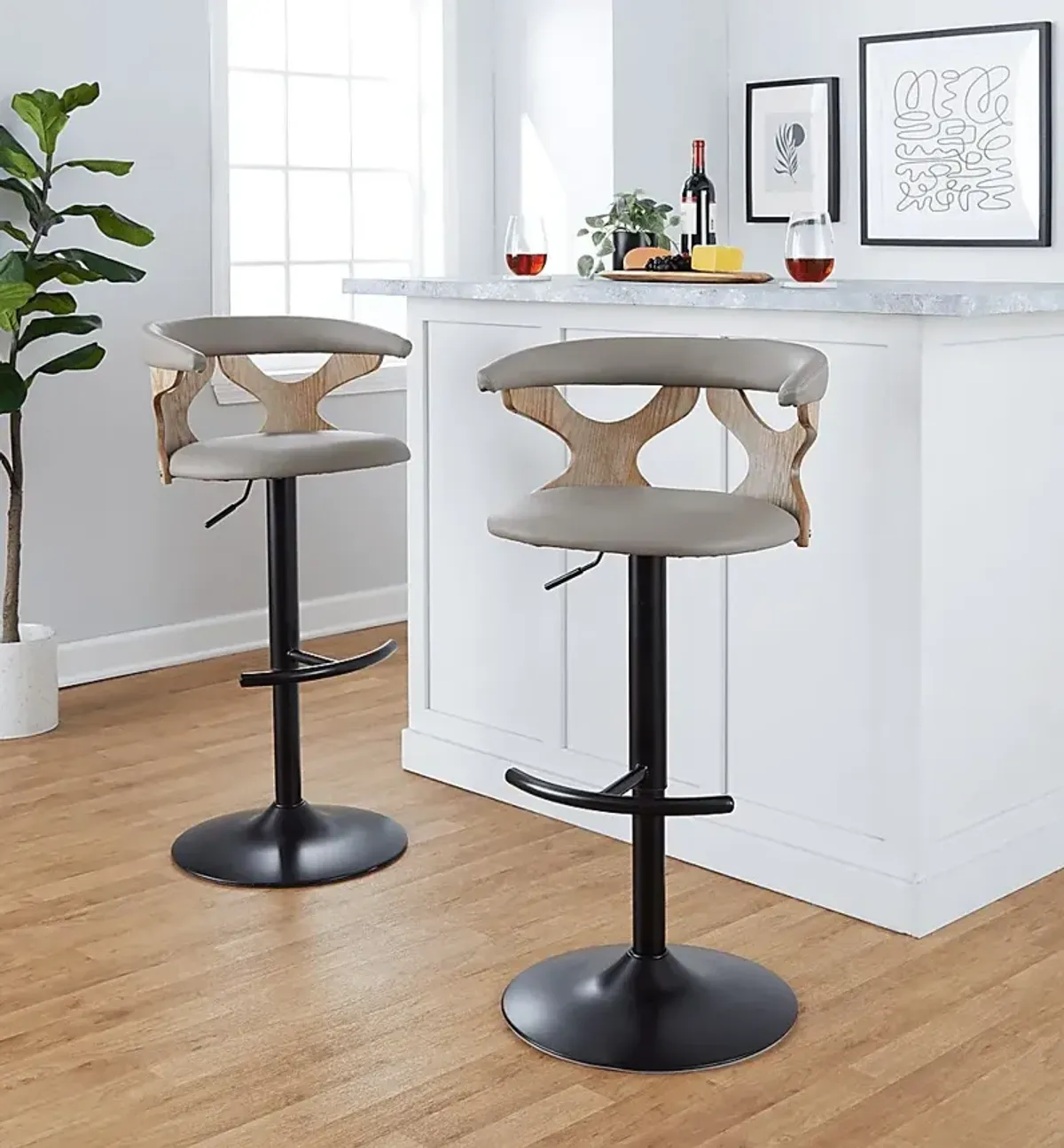 Cardeza IV Gray Adjustable Swivel Barstool, Set of 2