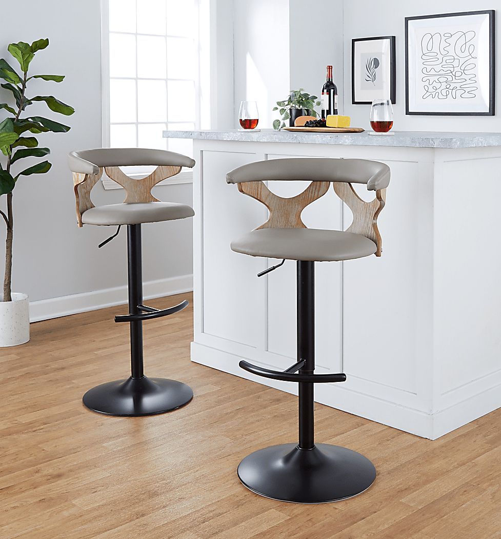 Cardeza IV Gray Adjustable Swivel Barstool, Set of 2