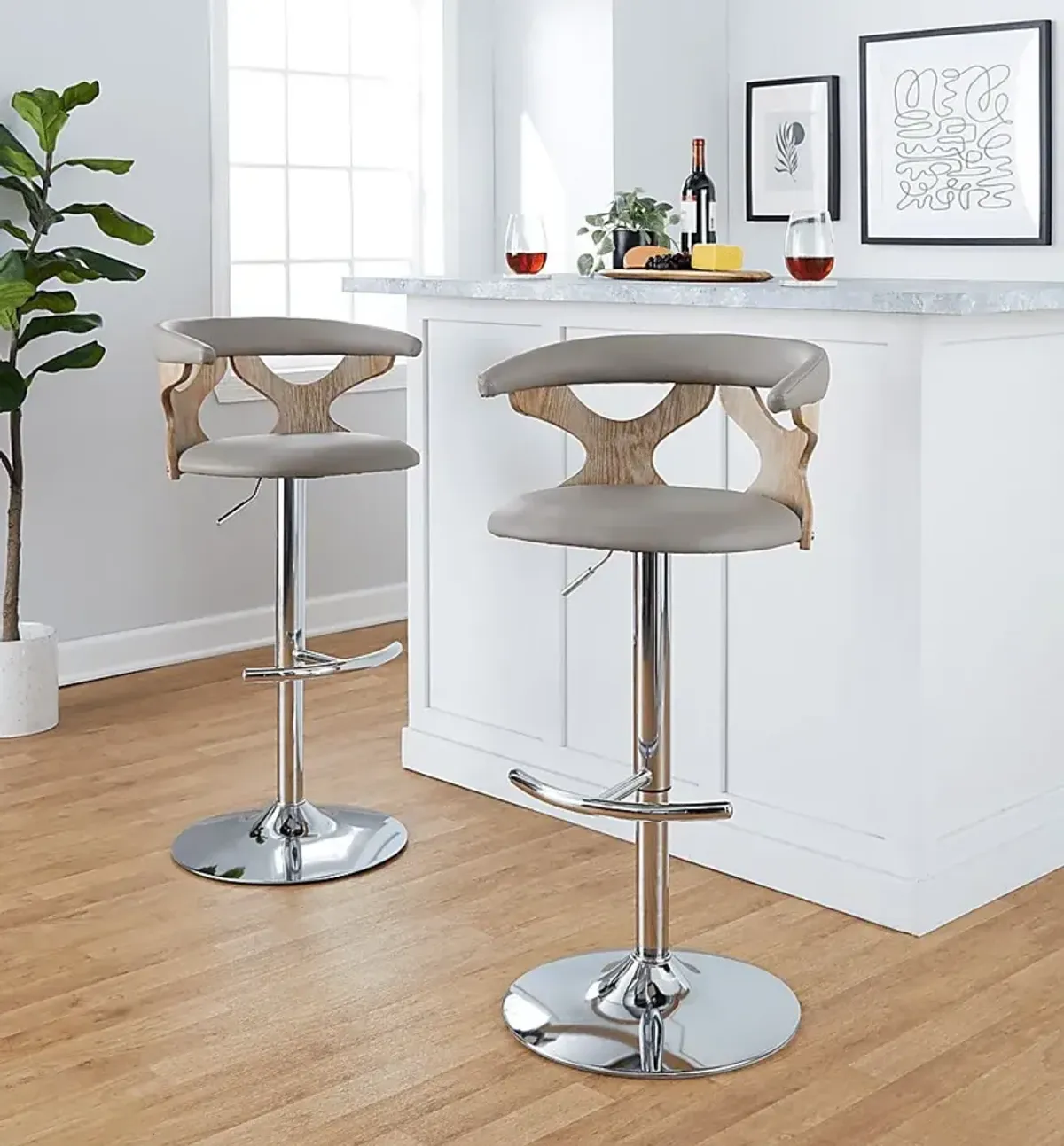 Cardeza V Gray Adjustable Swivel Barstool, Set of 2