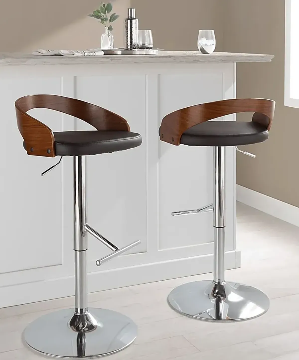 Wrayhall I Brown Adjustable Swivel Barstool, Set of 2