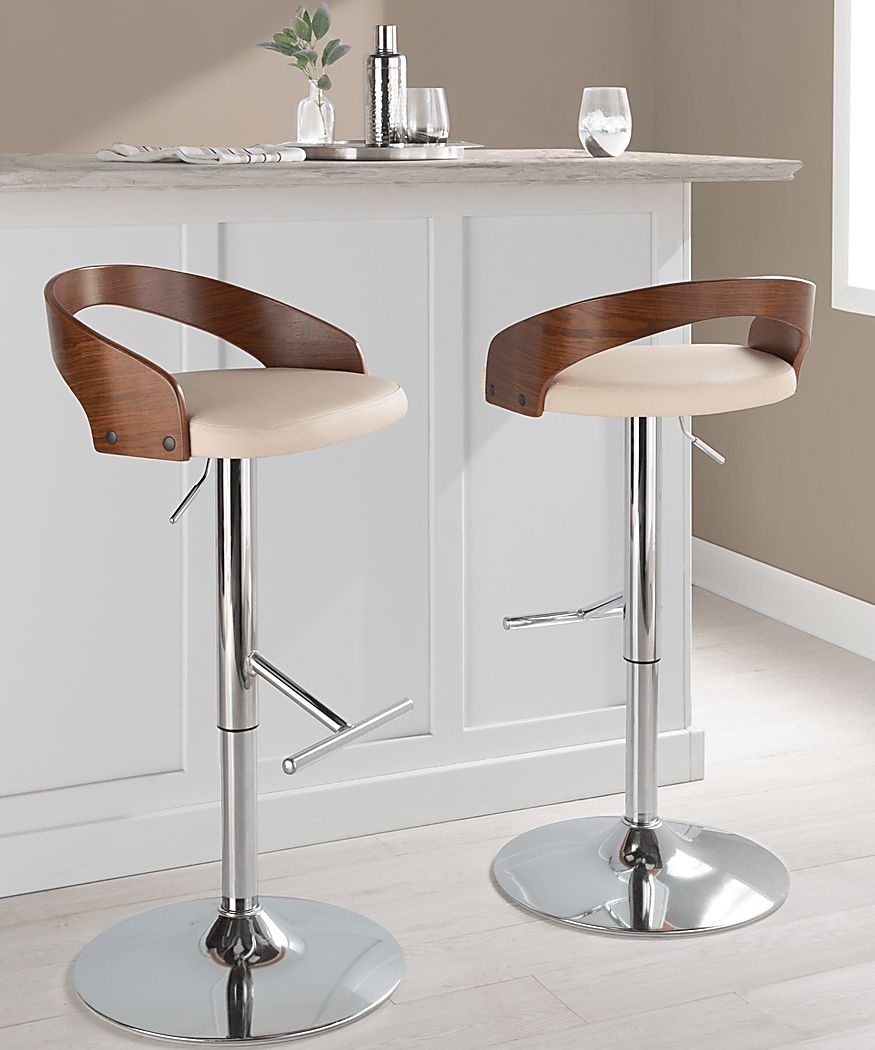 Wrayhall I Cream Adjustable Swivel Barstool, Set of 2