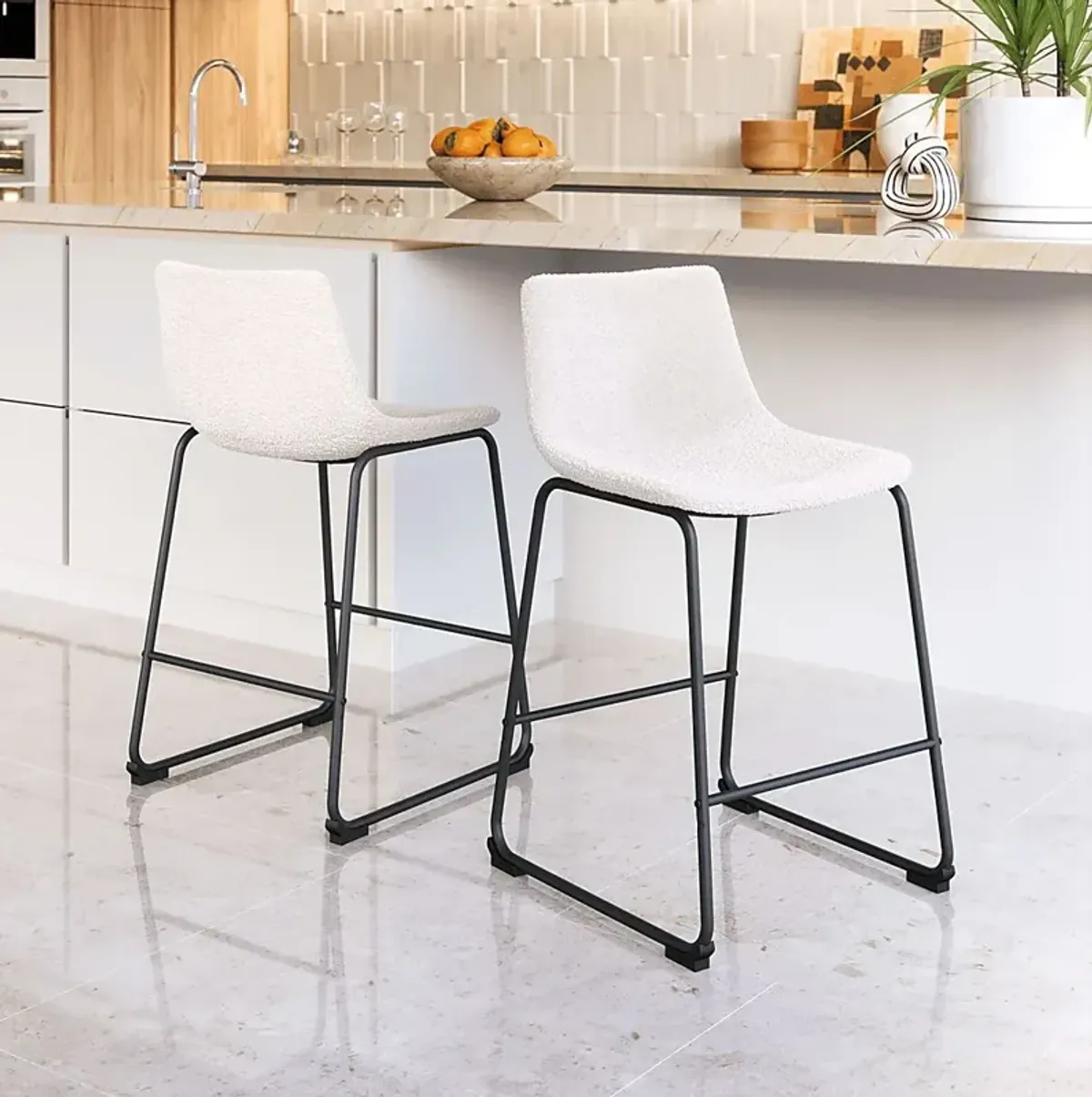 Bieless White Counter Height Stool, Set 2