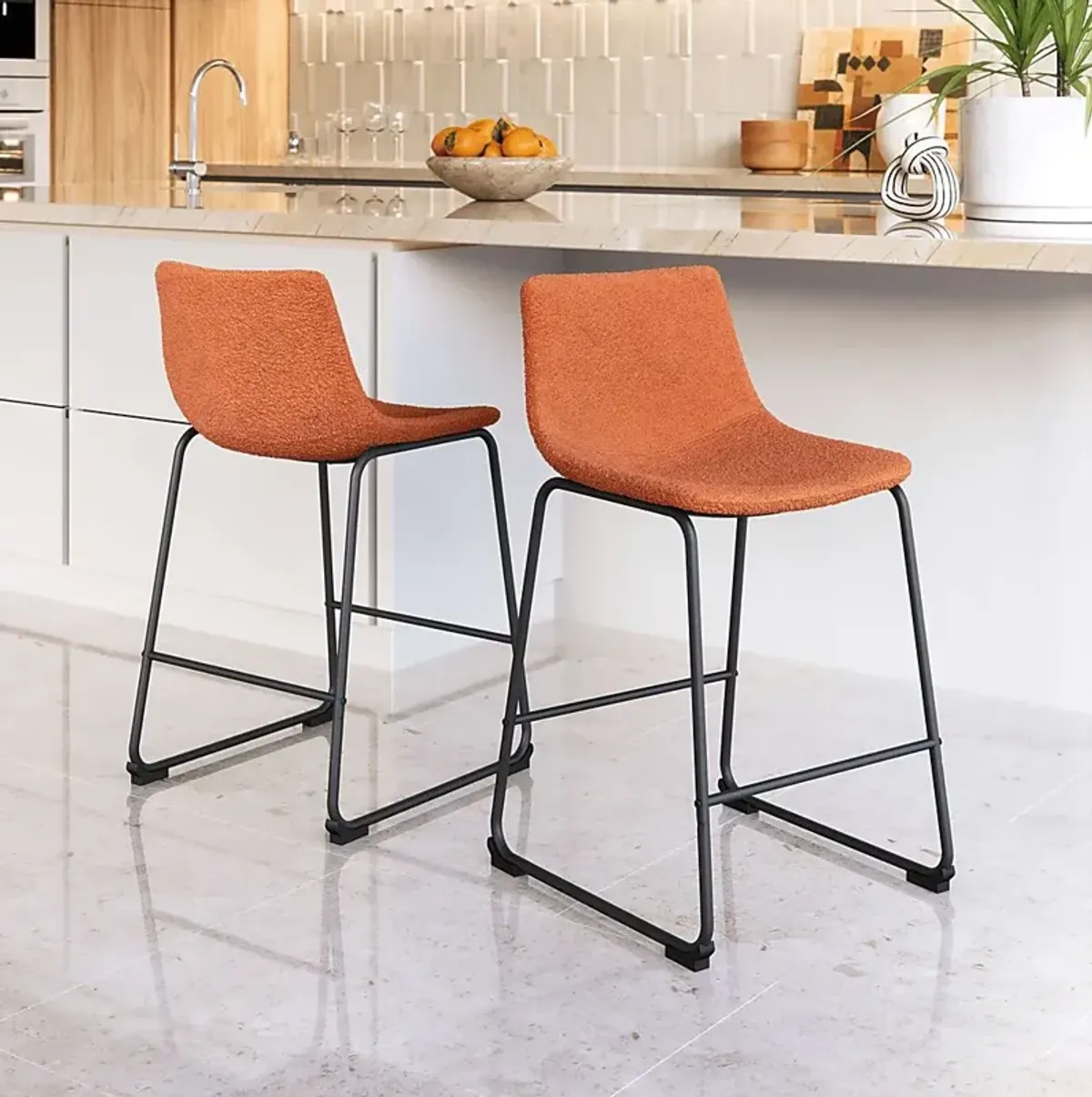 Bieless Orange Counter Height Stool, Set of 2