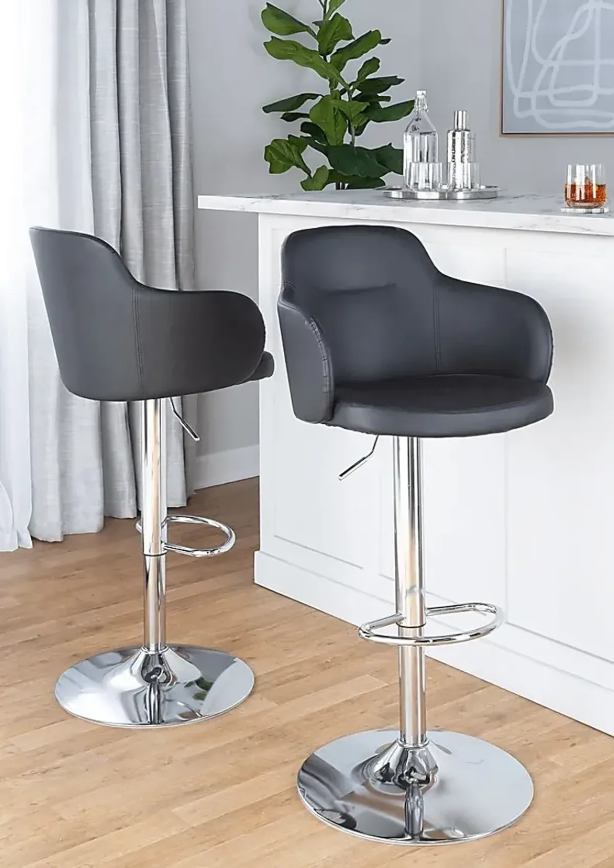 Vitadale II Black Adjustable Barstool, Set of 2