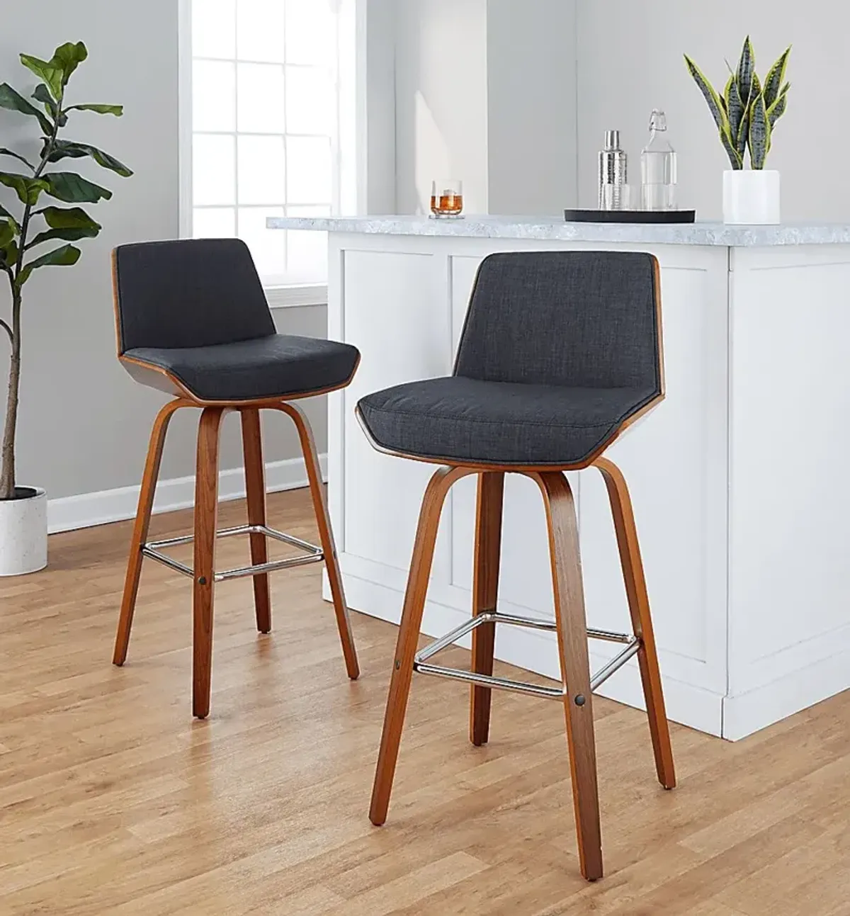 Weymanda II Charcoal Swivel Barstool, Set of 2