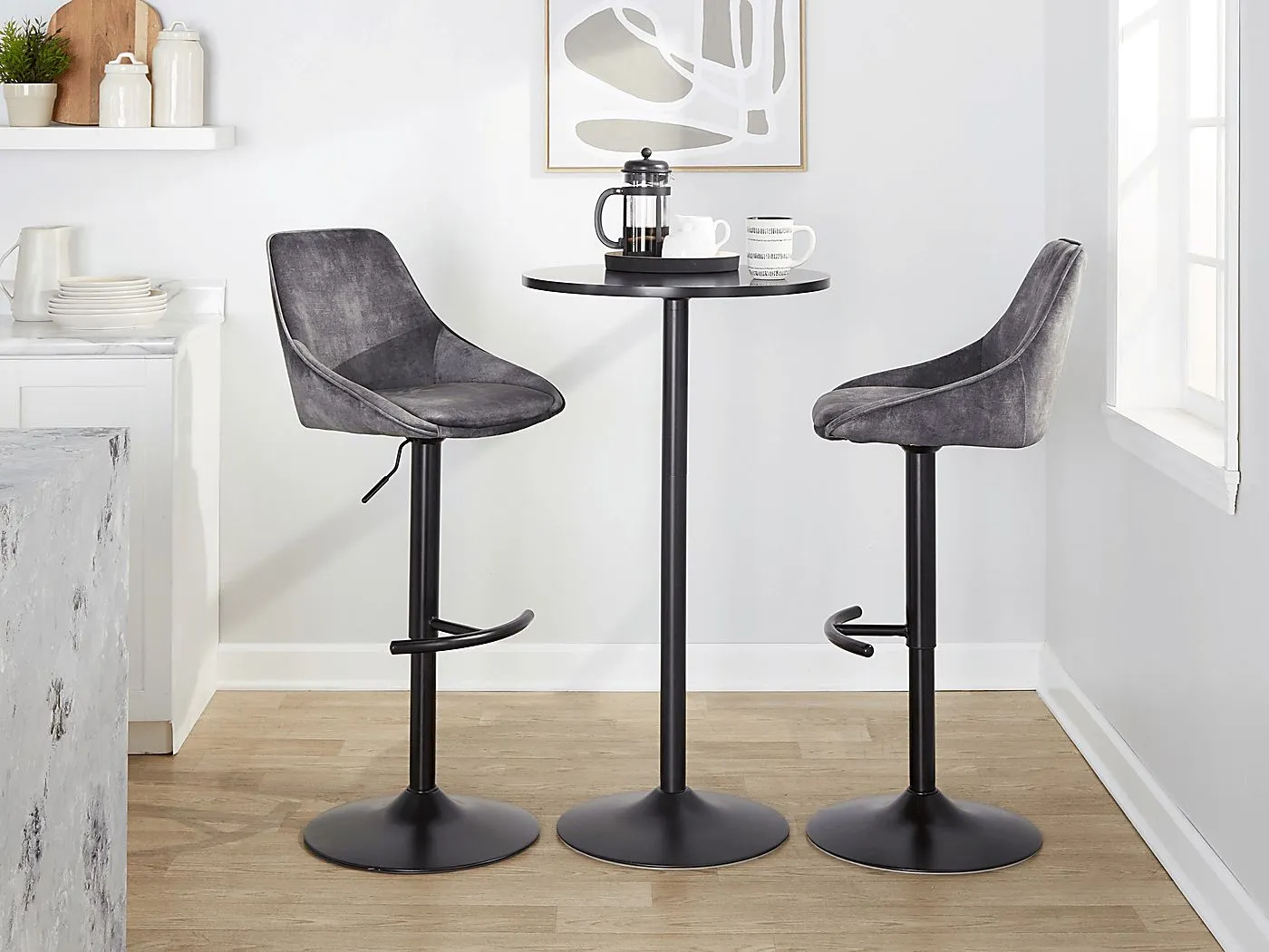 Dellrey IV Gray Adjustable Barstool, Set of 2