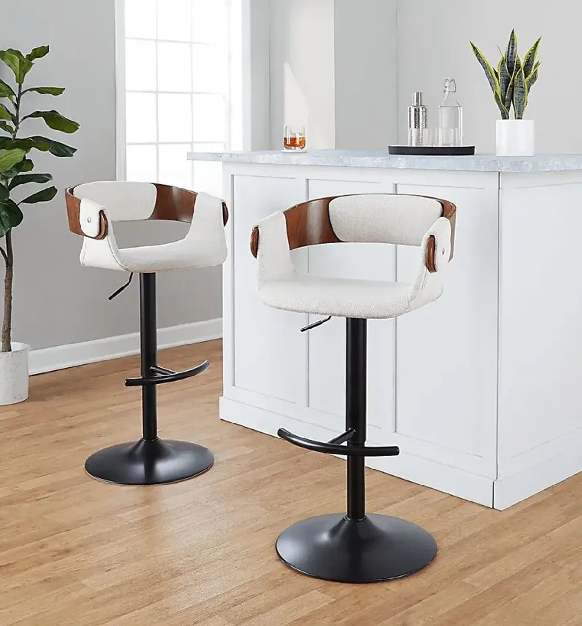 Takeda I Cream Adjustable Barstool, Set of 2