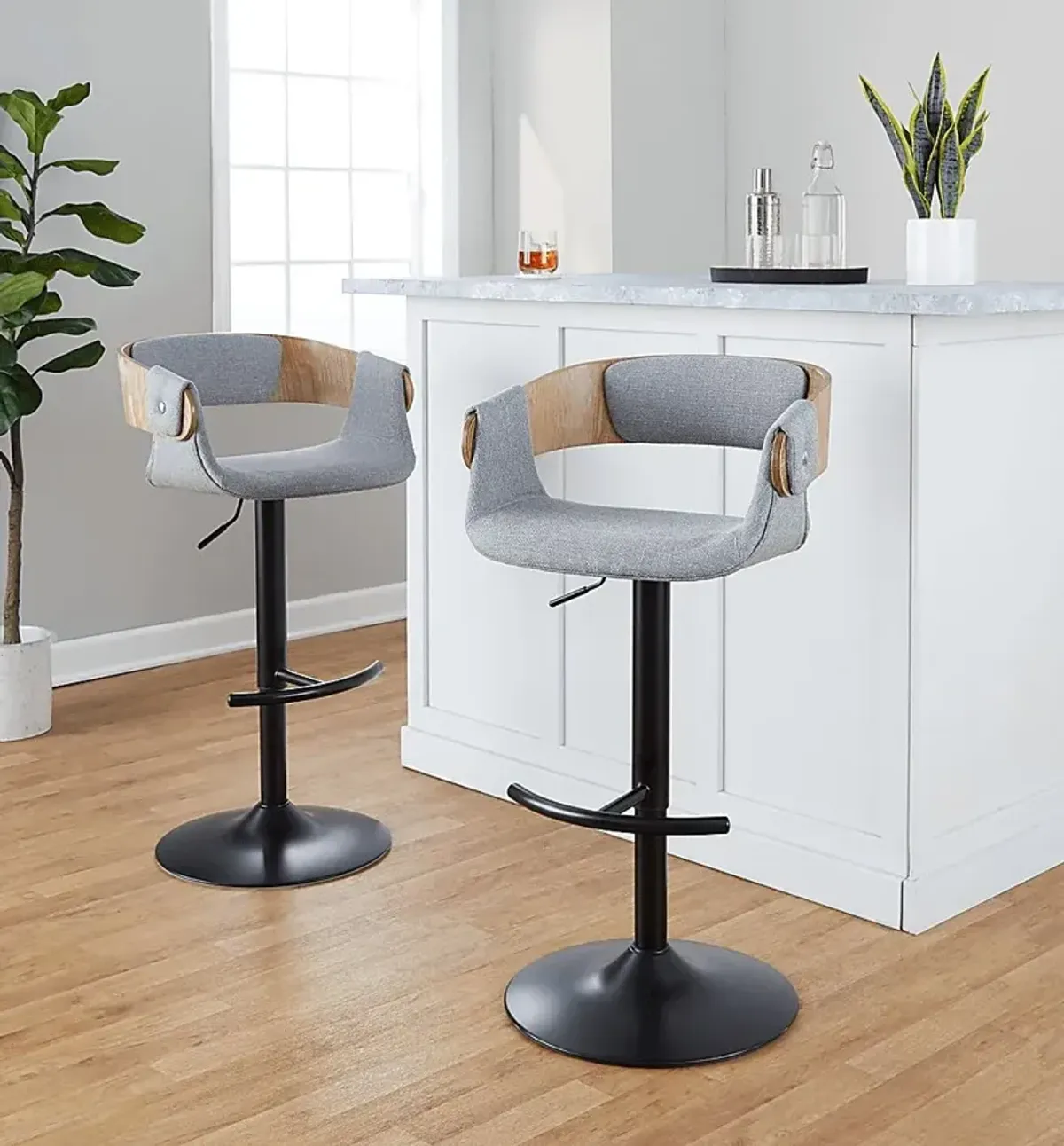 Takeda I Light Gray Adjustable Barstool, Set of 2