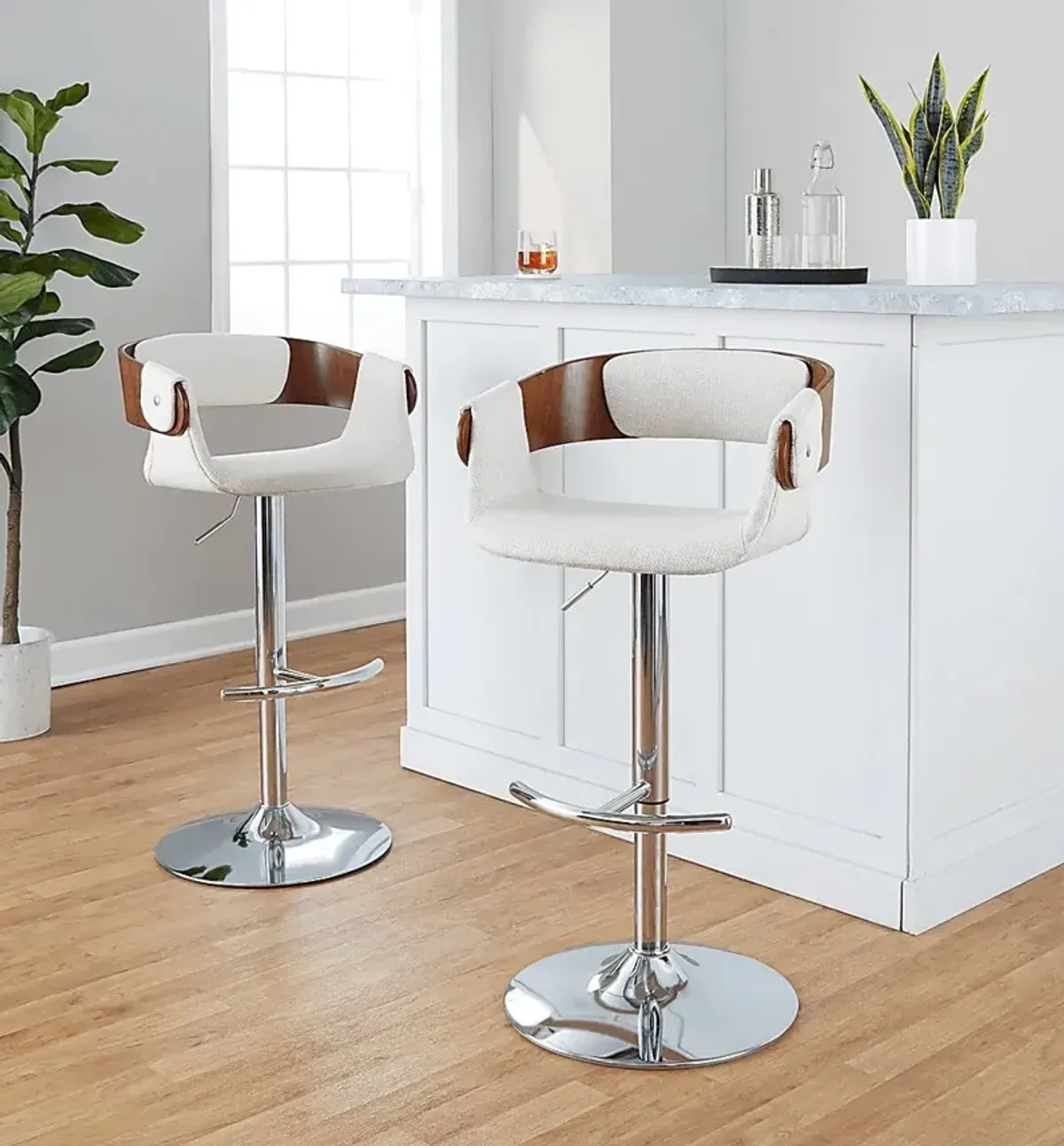 Takeda II Cream Adjustable Barstool, Set of 2