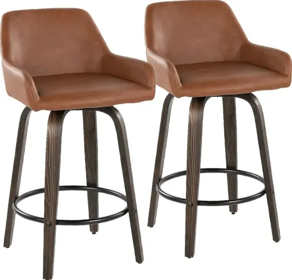Rimcrest VII Camel Swivel Counter Height Stool, Set of 2