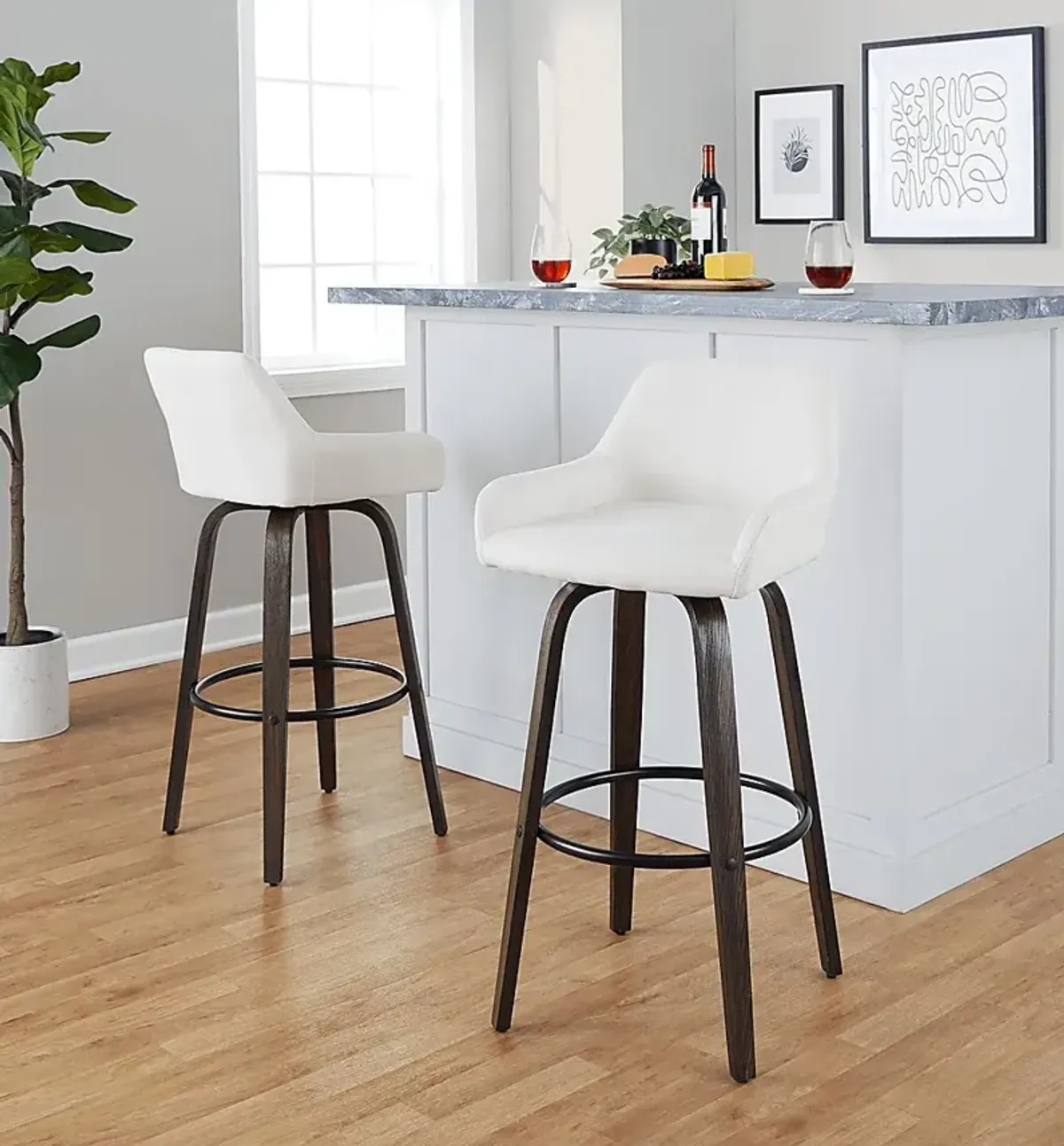 Rimcrest VII White Swivel Barstool, Set of 2