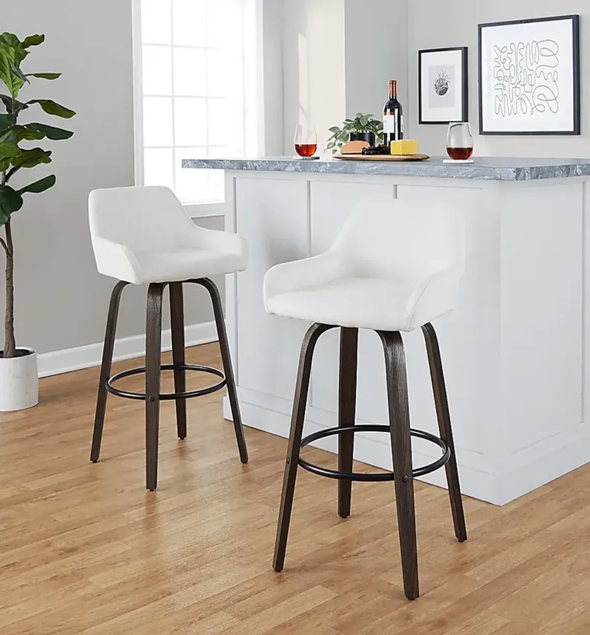Rimcrest VII White Swivel Barstool, Set of 2