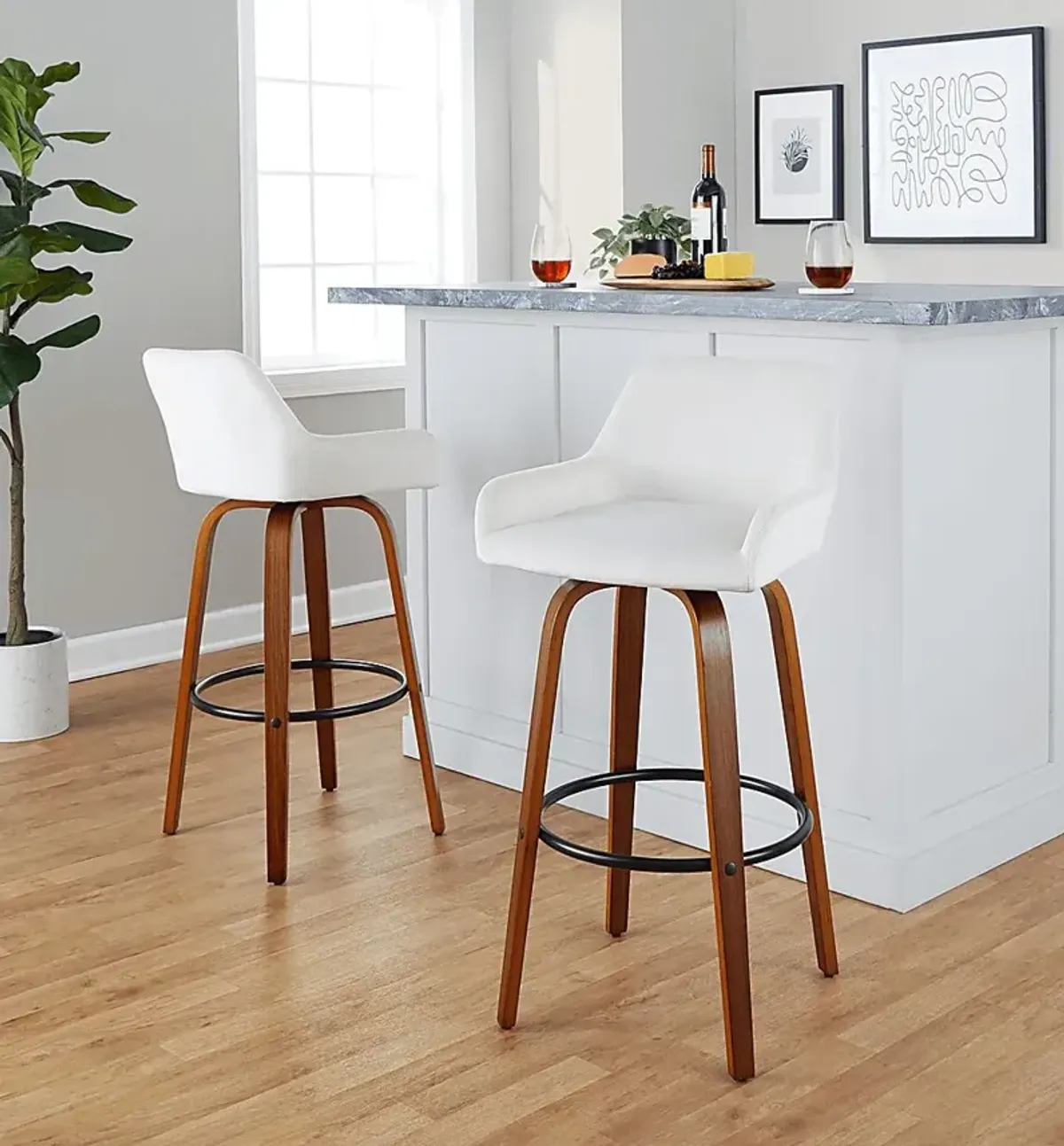 Rimcrest IV White Swivel Barstool, Set of 2