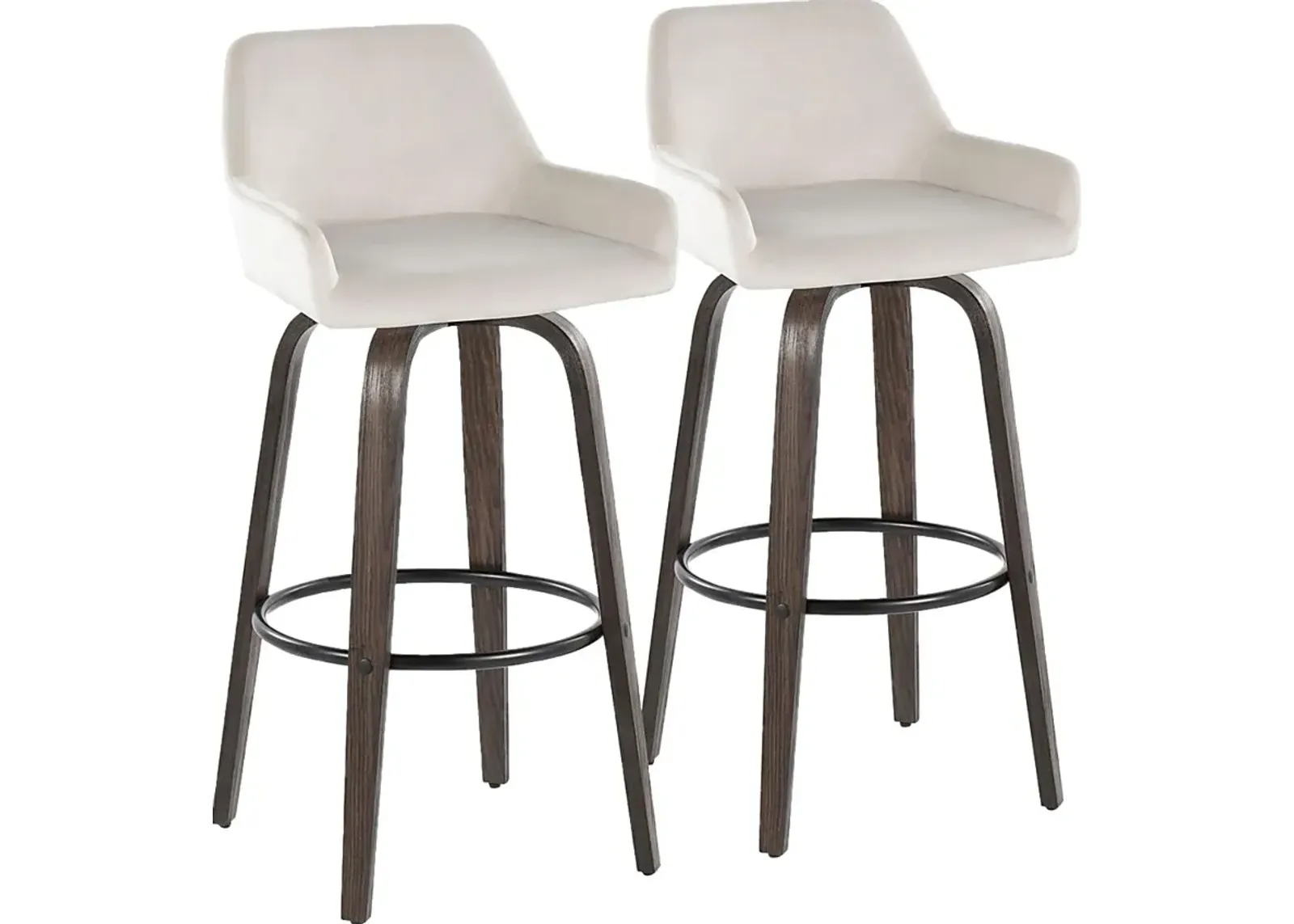 Rimcrest VII White Velvet Swivel Barstool, Set of 2