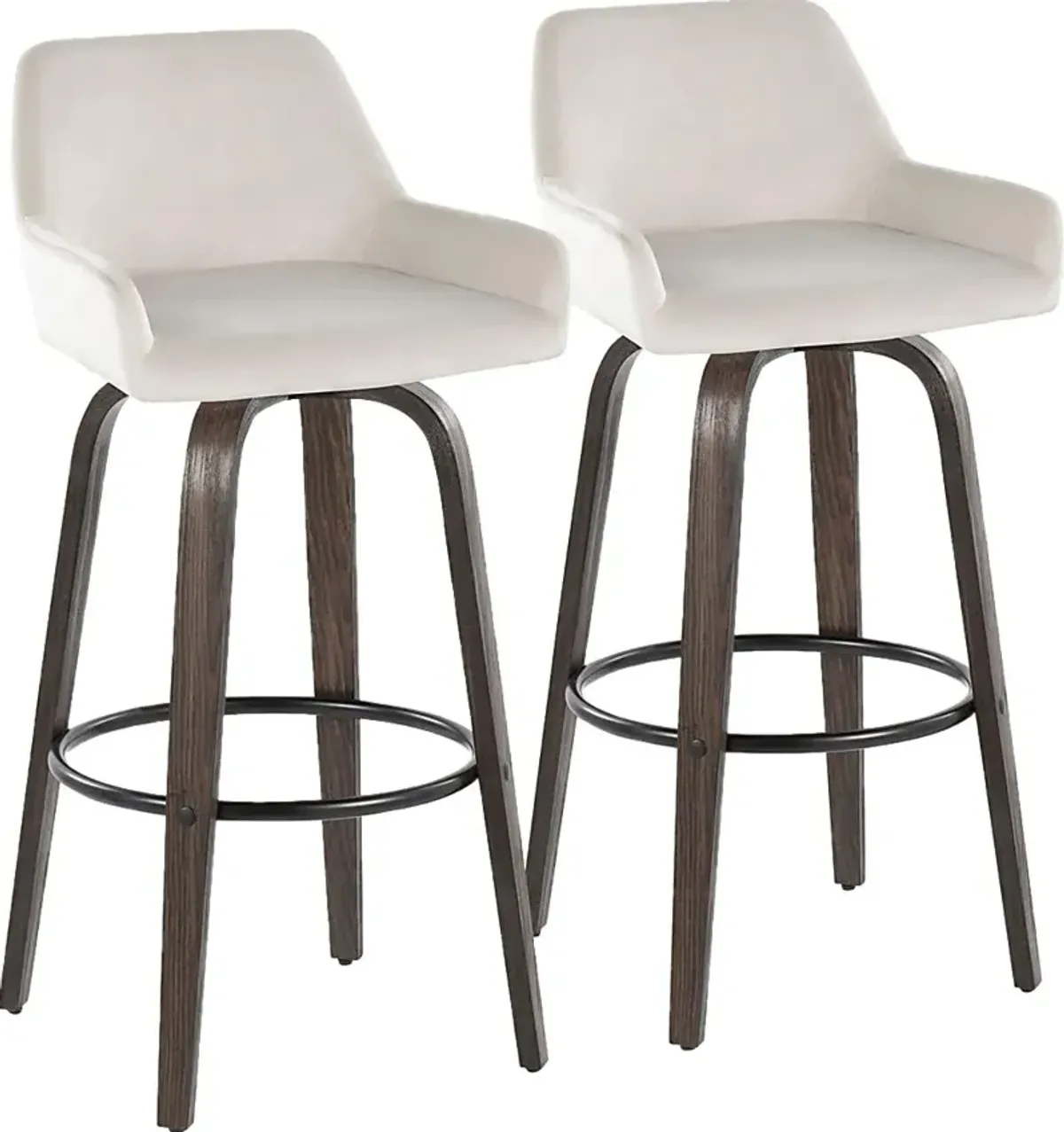 Rimcrest VII White Velvet Swivel Barstool, Set of 2