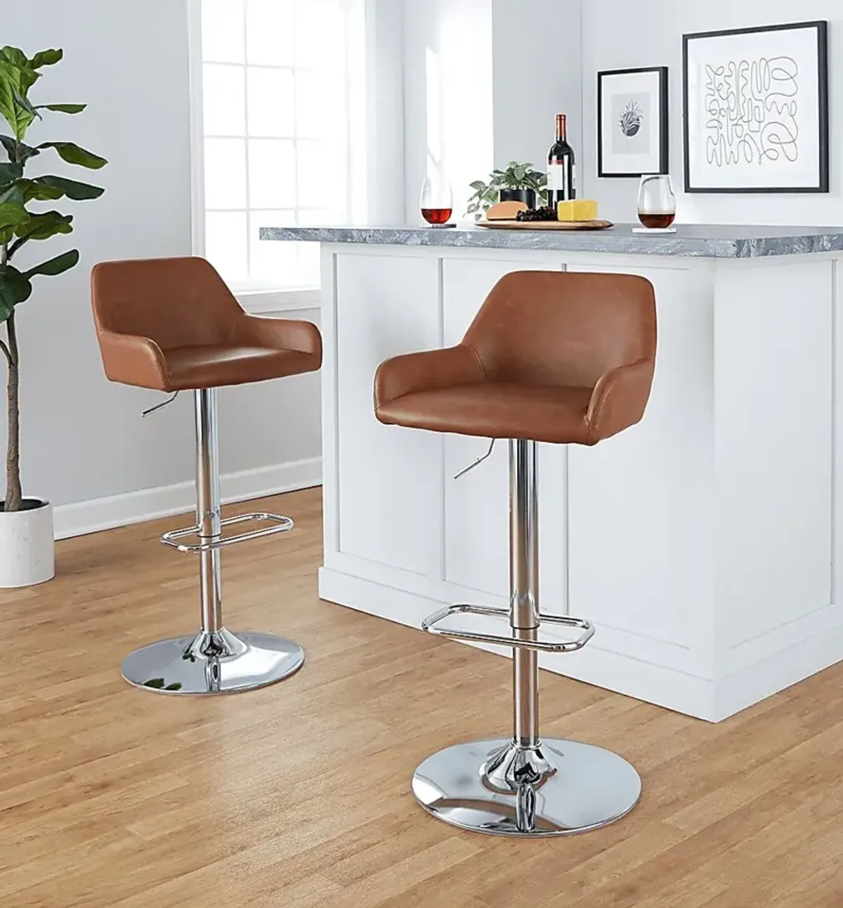 Rimcrest IX Camel Adjustable Swivel Barstool, Set of 2