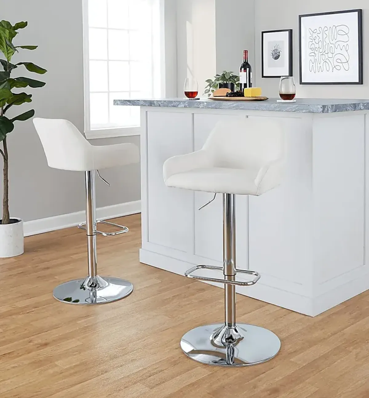 Rimcrest IX White Adjustable Swivel Barstool, Set of 2