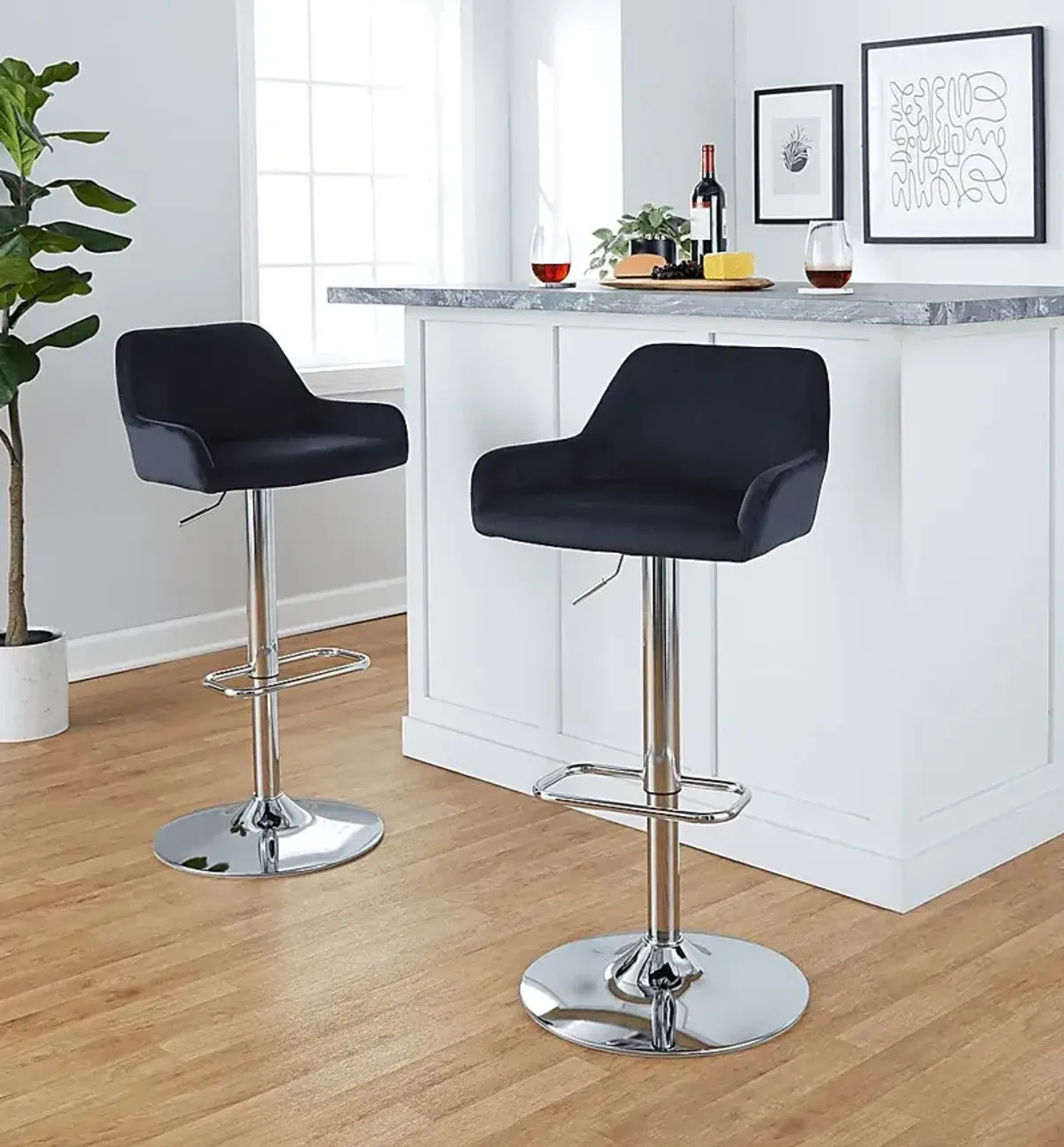 Rimcrest IX Black Adjustable Swivel Barstool, Set of 2