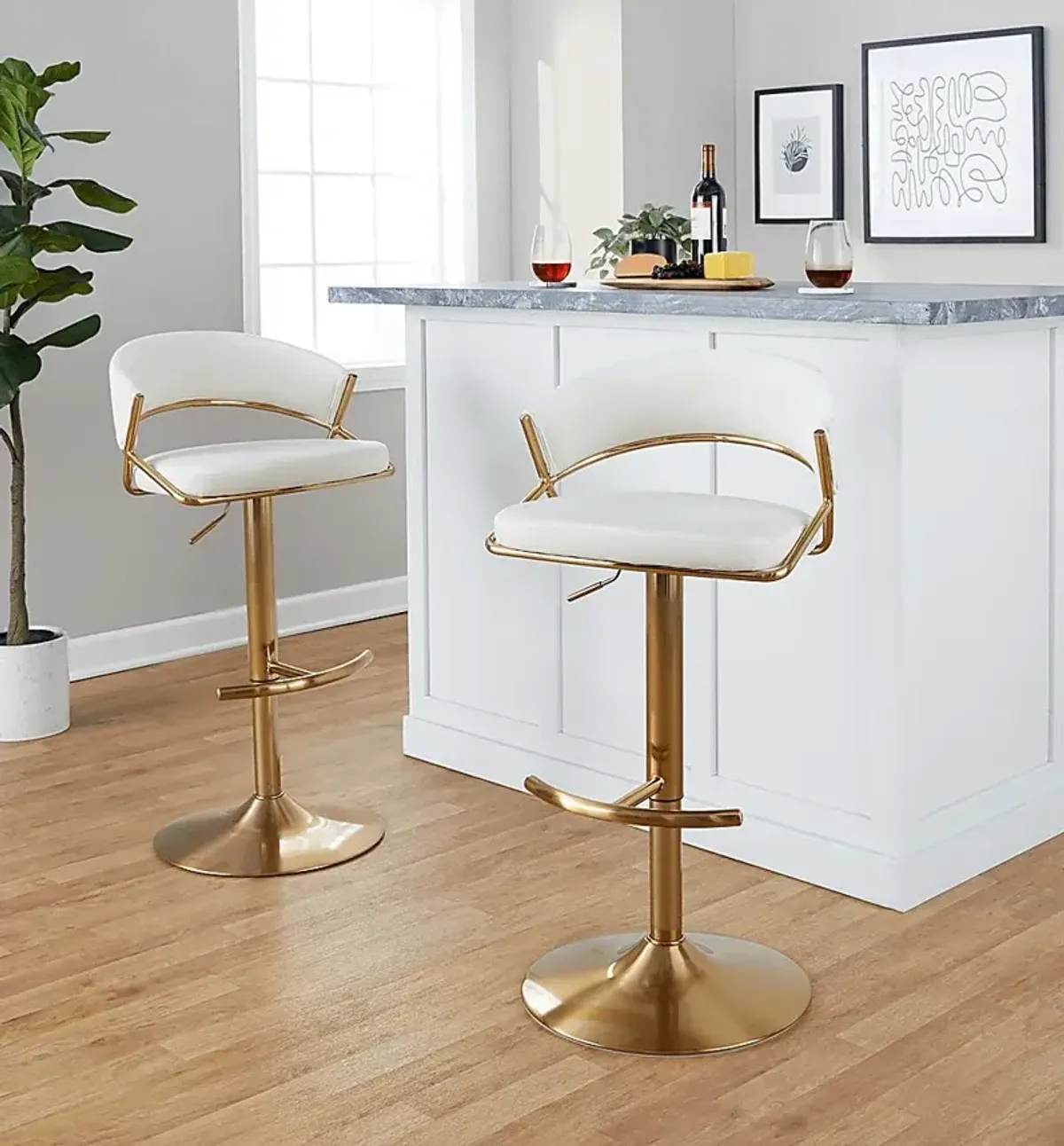 Harborson II Cream Adjustable Swivel Barstool, Set of 2