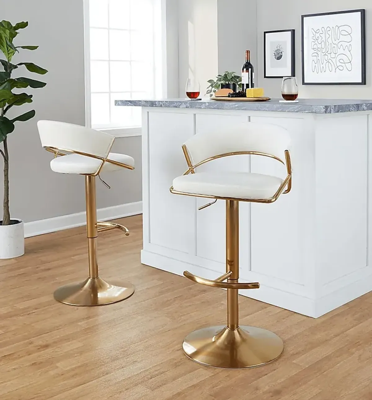 Harborson II Cream Adjustable Swivel Barstool, Set of 2