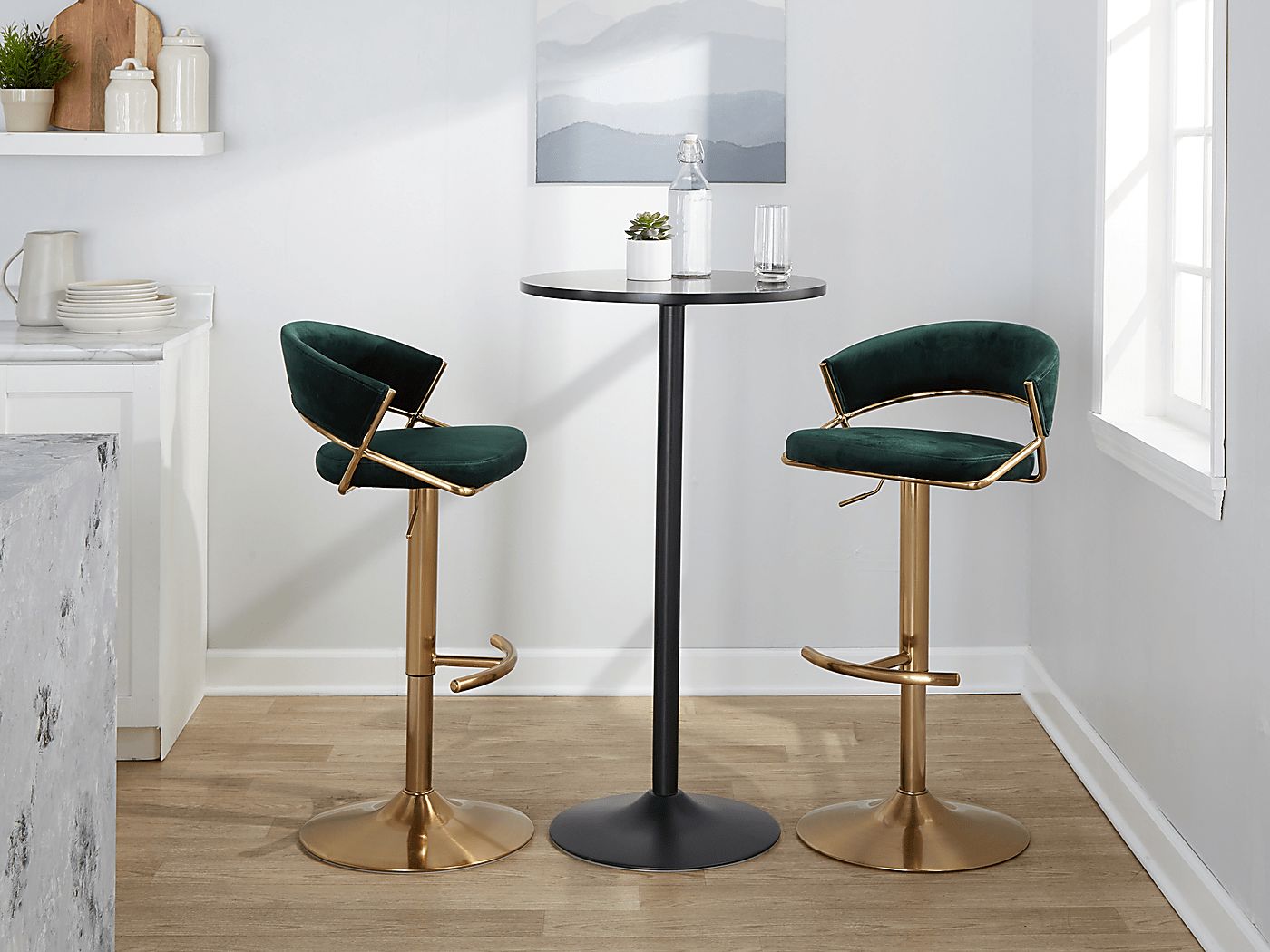 Harborson II Green Adjustable Swivel Barstool, Set of 2