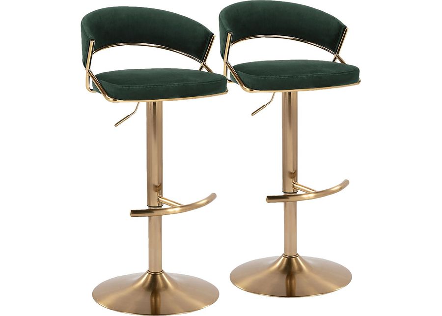 Harborson II Green Adjustable Swivel Barstool, Set of 2