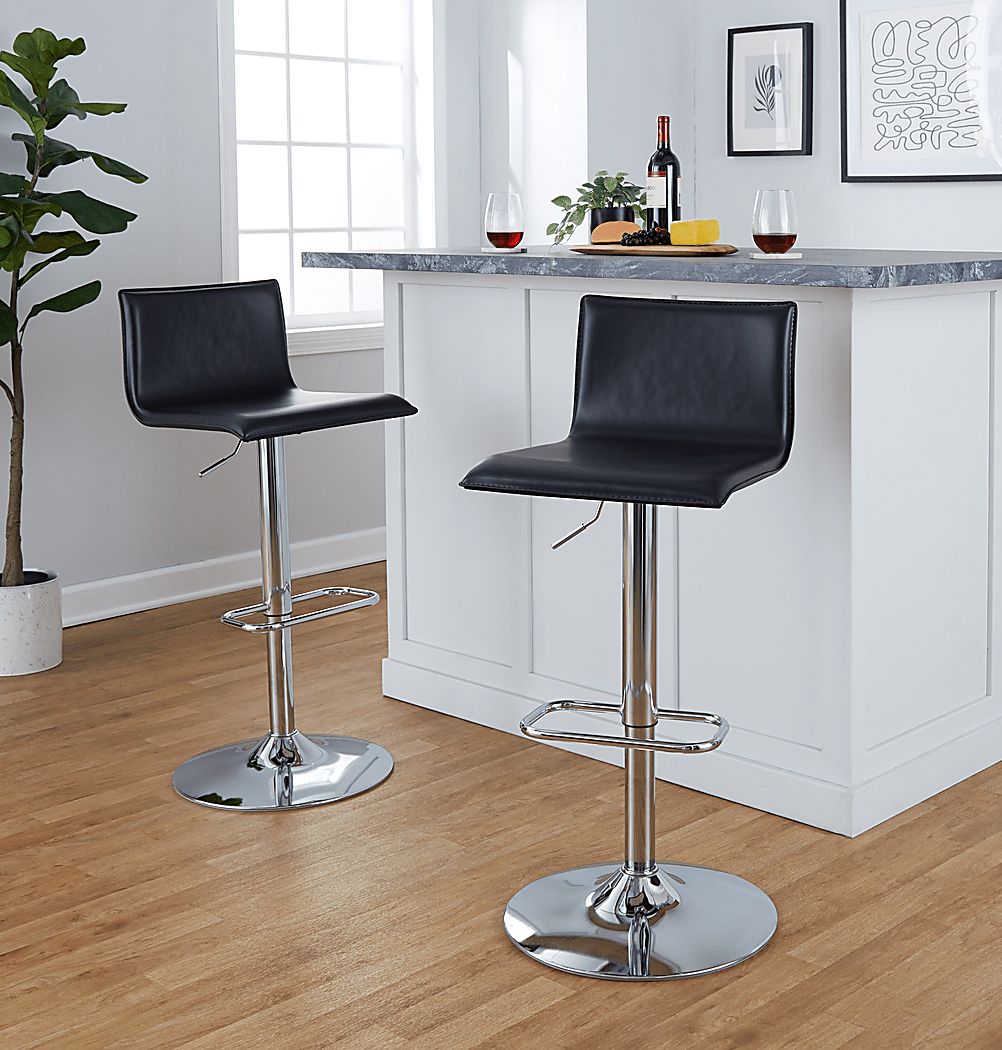 Fassitt III Black Adjustable Swivel Barstool, Set of 2