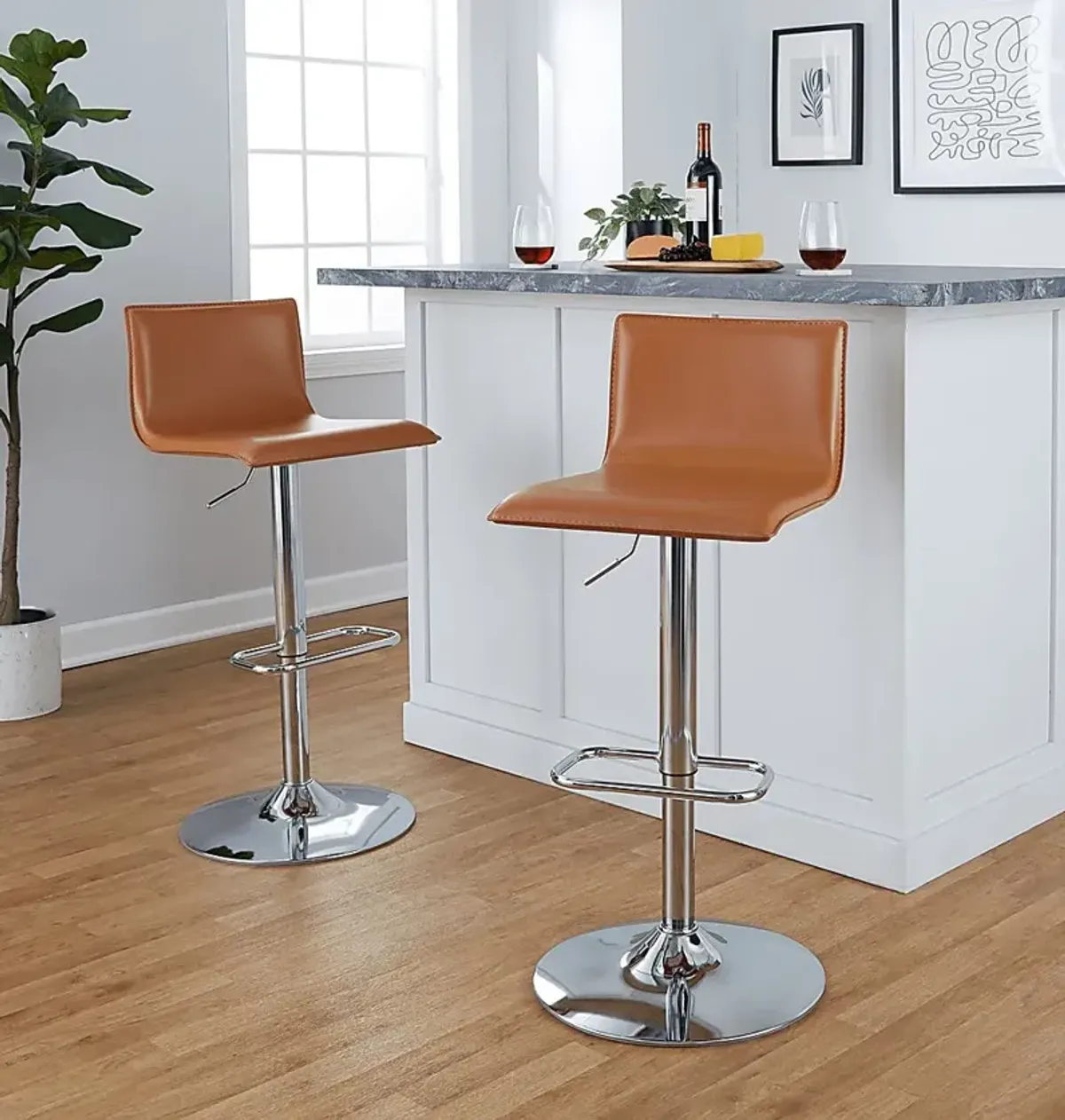 Fassitt III Camel Adjustable Swivel Barstool, Set of 2